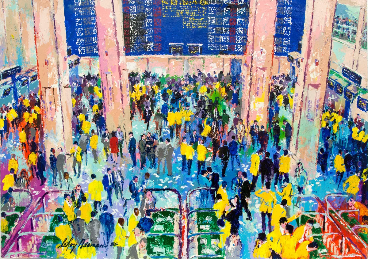 Sao Paulo Stock Exchange, acrylic and enamel on board, 34.5 x 48 in., 1985