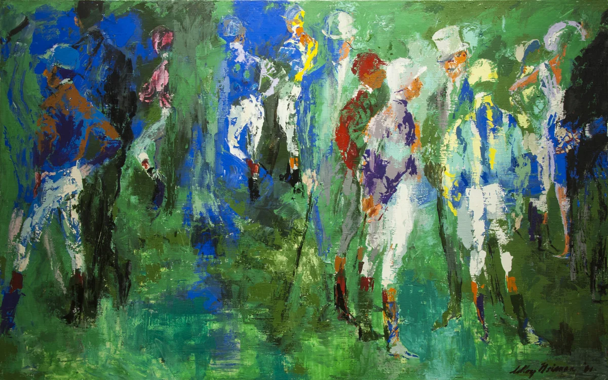 Longchamp Paddock, Acrylic and Enamel on Canvas 28.5 x 46 in., 1961