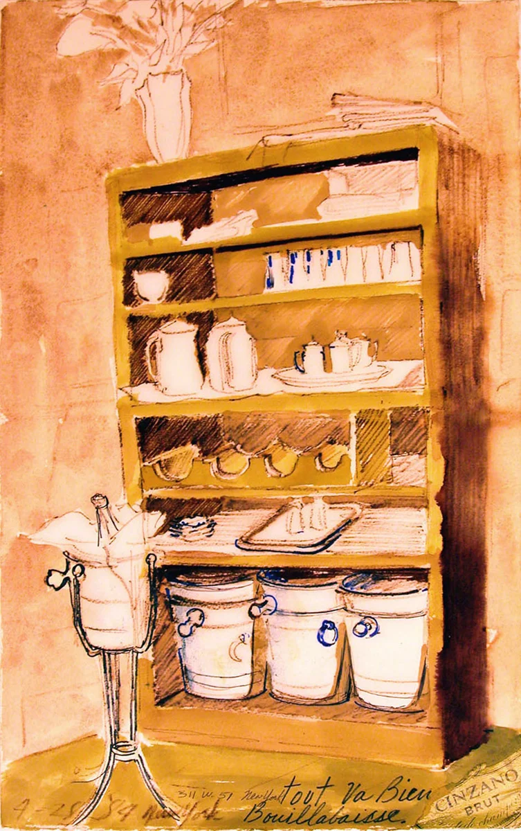 Tout Va Bien, mixed media on paper, 20 1/8 x 12 5/8 in., 1984
