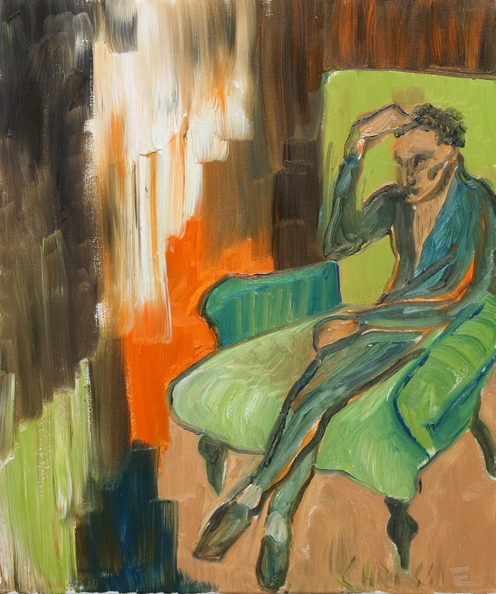 SOLD Man Alone Waiting, oil on canvas, 23 1/2 x 19 3/4 in. (60 x 50 cm), 7.25.2016
