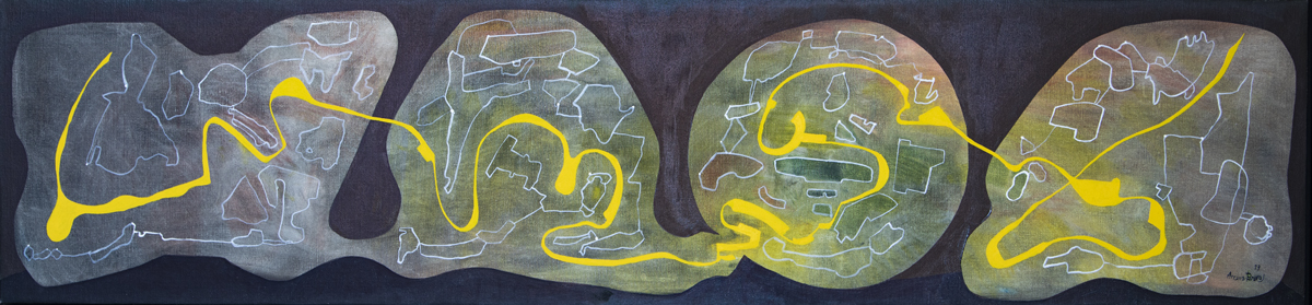 Planets in love, oil on canvas, 18 x 77 in. (46 x 195 cm), 2017