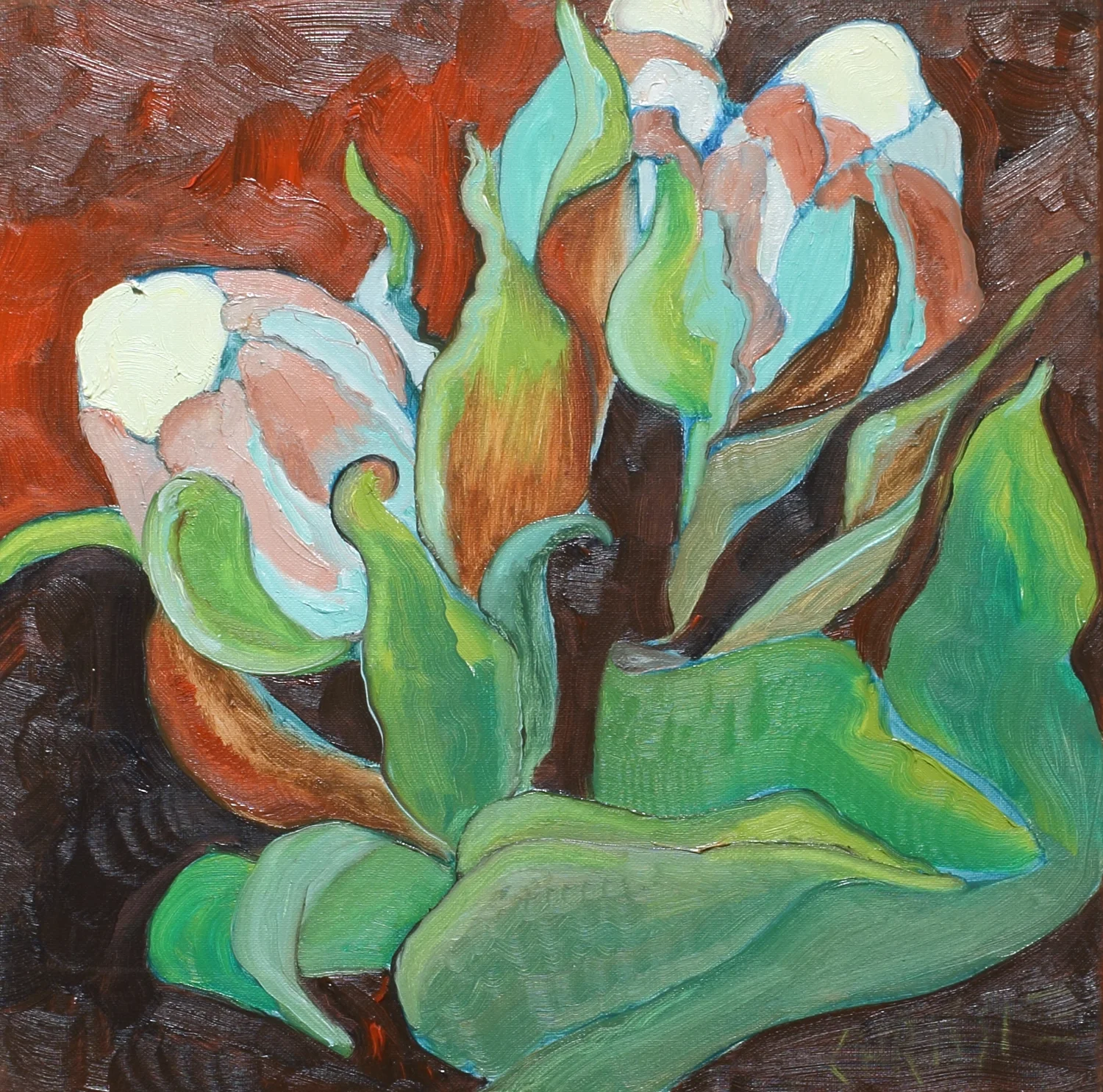 Chrissie Hynde: Thursday Clare Flowers I, oil on canvas, 15.75 x 15.75 in., 5.19.2016