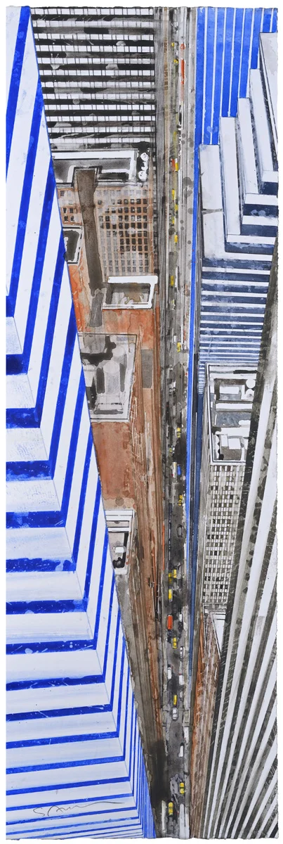 Gottfried Salzmann: From Helicopter VI, watercolor, 25 x 8.2in., 2016
