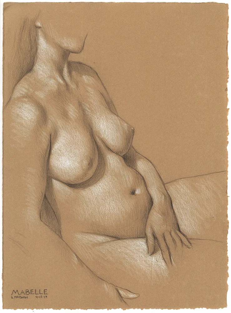 Daniel Maidman: Mabelle, Pencil and White on Paper, 15x11 in., 2019