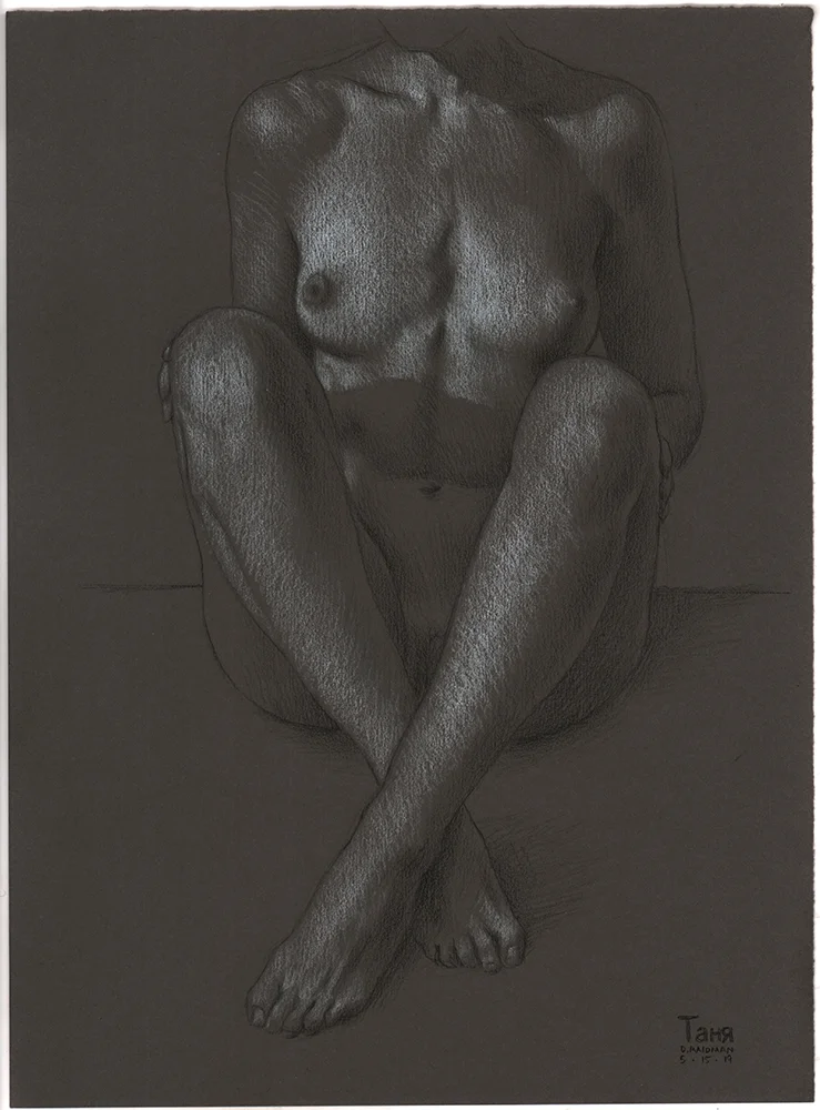 Daniel Maidman: Tanya II, Pencil and White on Paper, 15x11 in., 2019