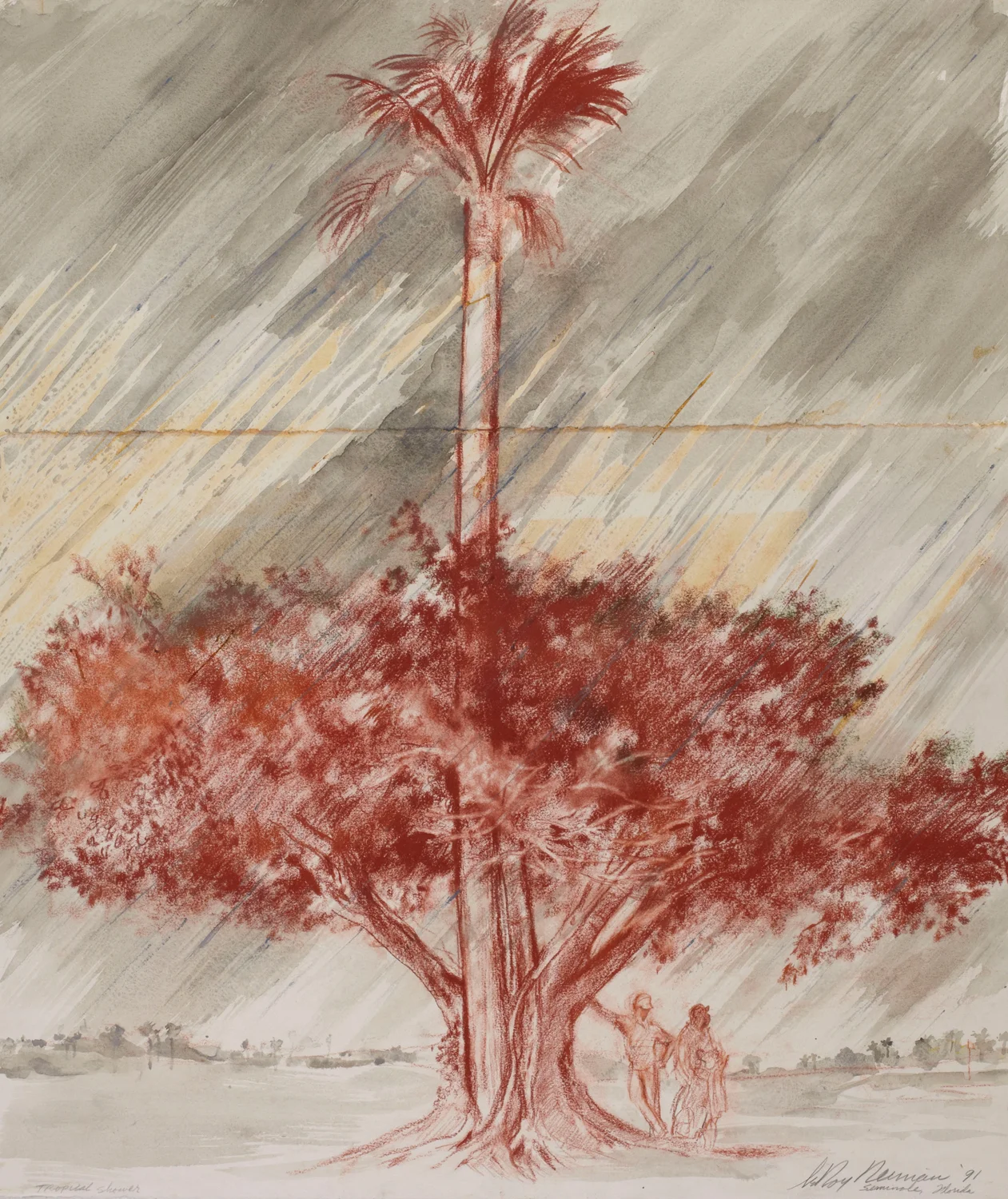 Tropical Shower at the Seminole Florida Golf Course, Mixed Media on Paper, 35.5 x 29.75 in., 1968