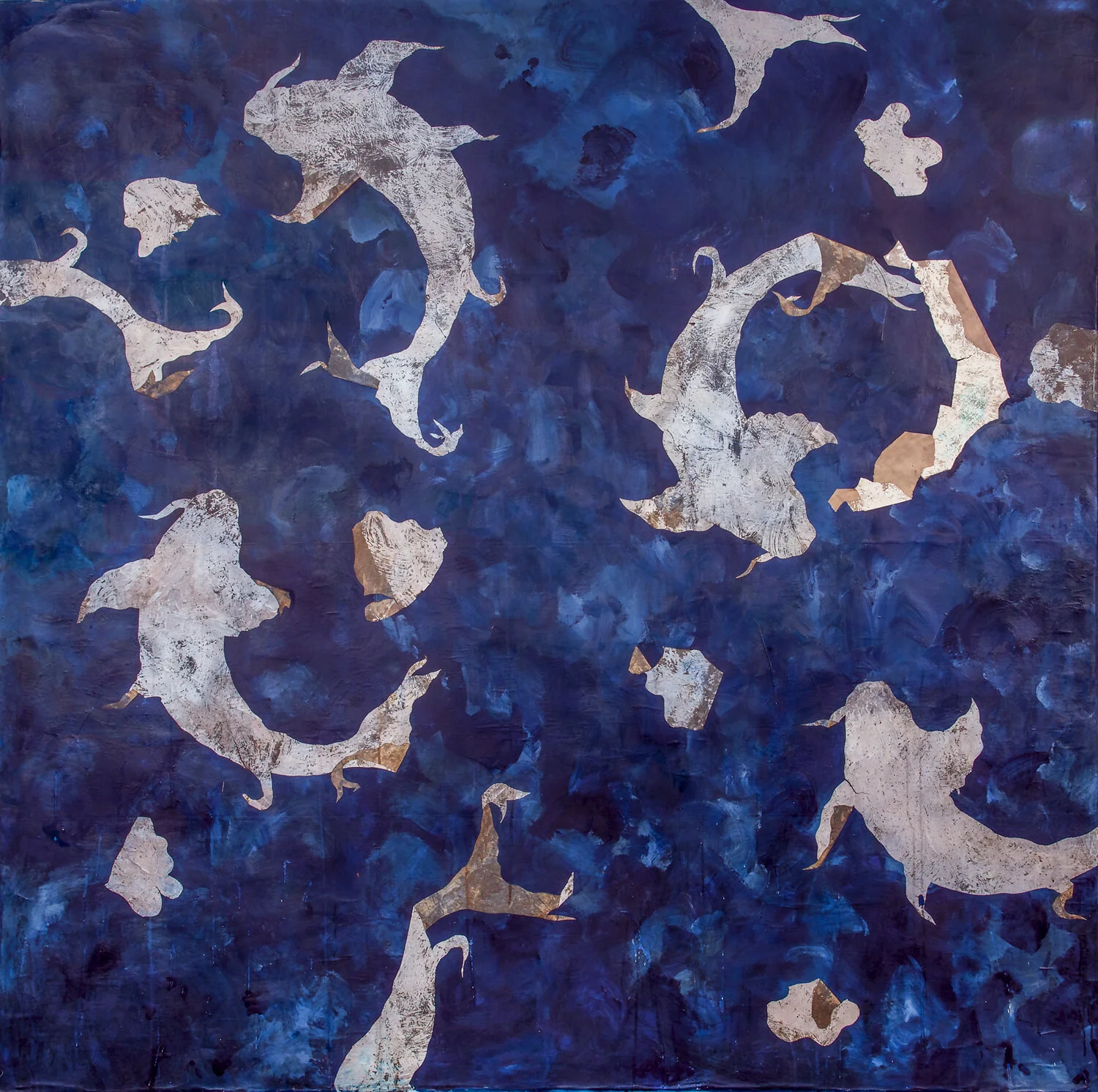 Les profondeurs, mixed media on canvas, 79x79 in, 2019