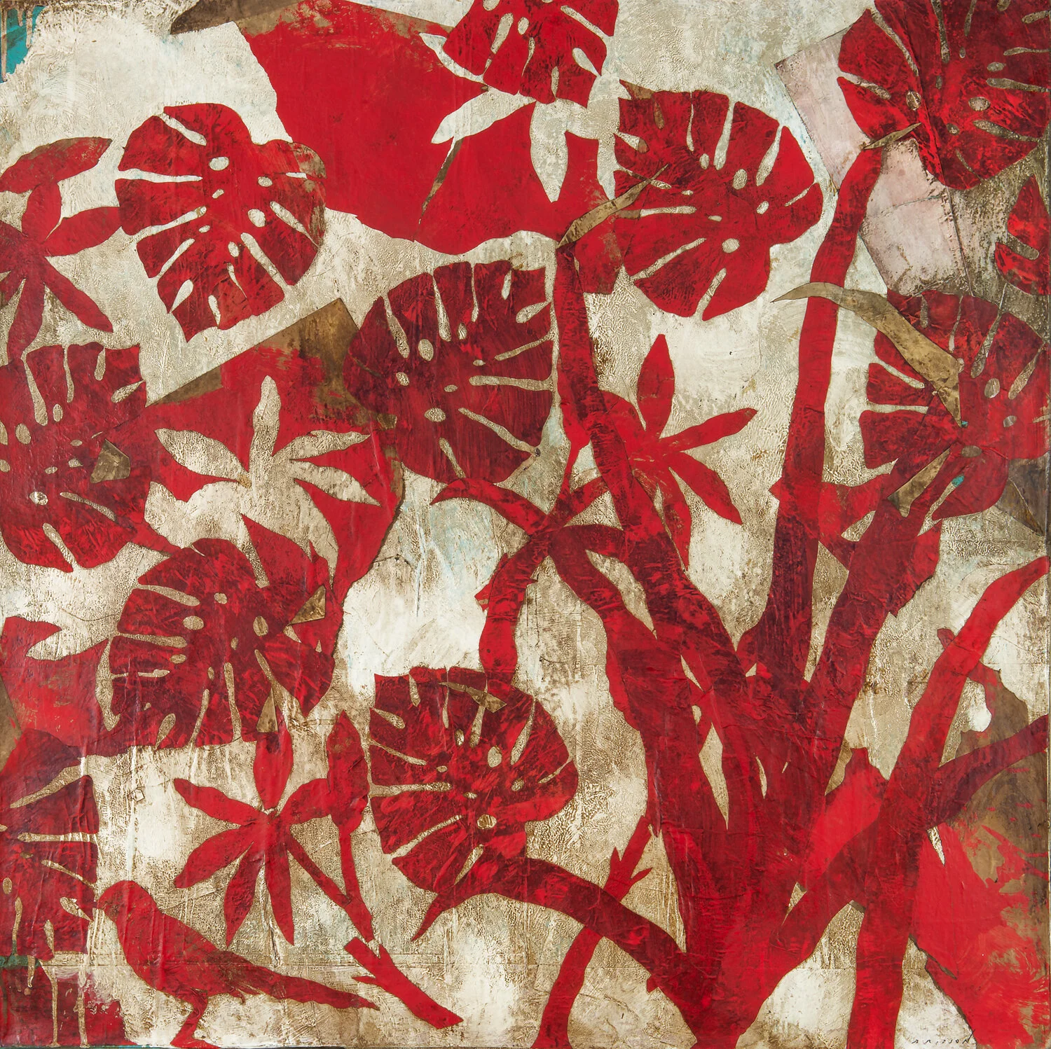 Jardin privé, mixed media on canvas, 39x39 in, 2019