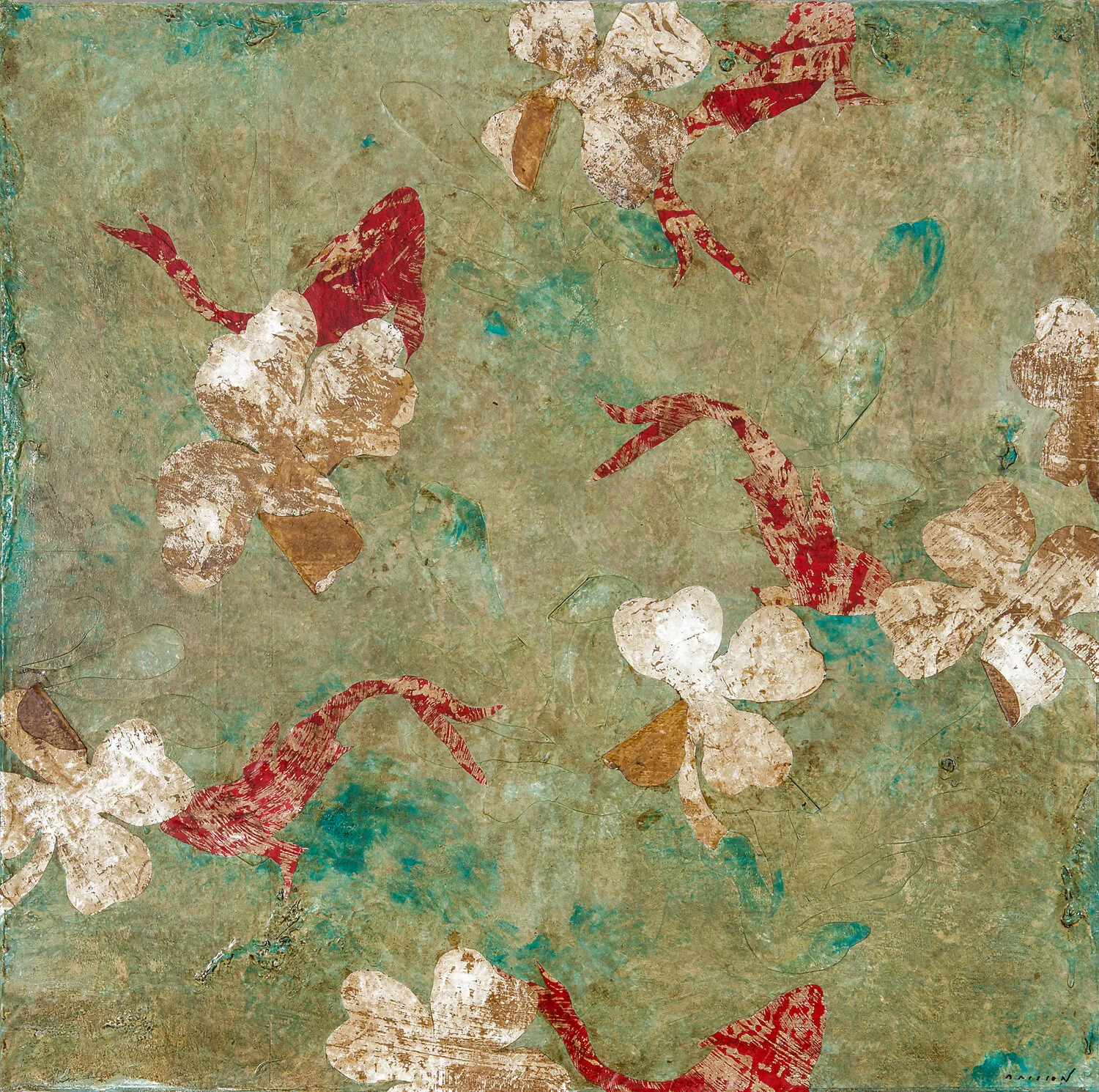 Aquarium, mixed media on canvas, 31.5x31.5 in, 2019