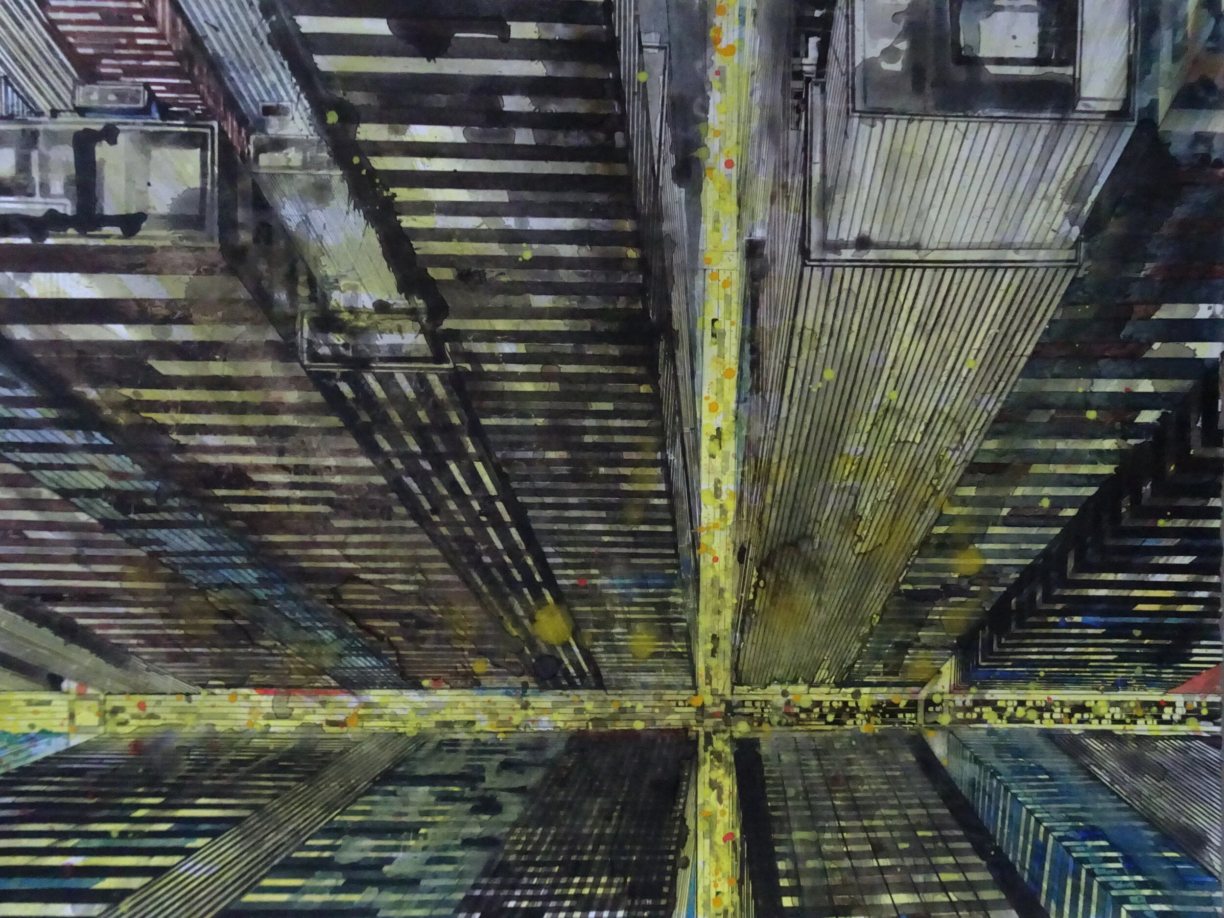 At Night from Helicopter, 	watercolor on paper, 	29 x 	21.2 in 	(74 x 54 cm), 	2019