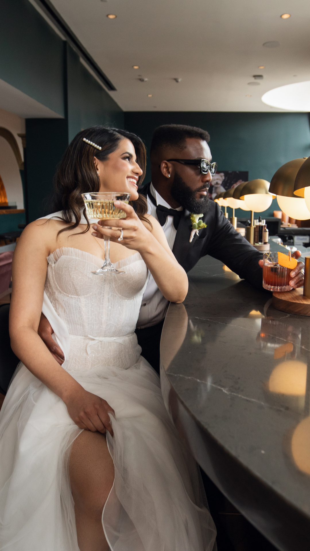man and woman in custom wedding attire