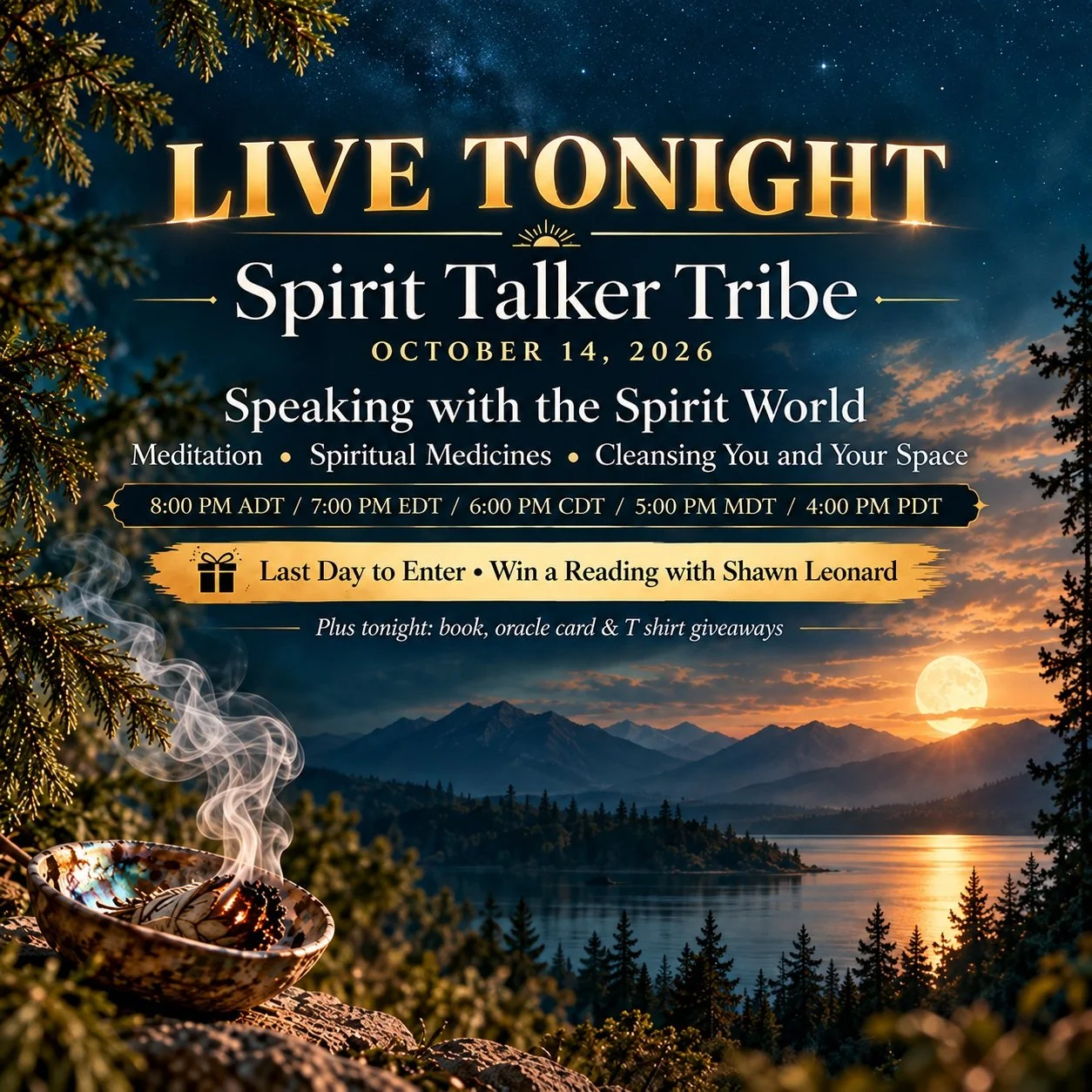 Kwe&rsquo; / Hello everyone ❤️🪶

Join me LIVE tonight for another FREE Spirit Talker Tribe teaching session!

Tonight&rsquo;s Topic:
✨ Speaking with the Spirit World
✨ Meditation
✨ Using Spiritual Medicines
✨ Cleansing Yourself and Your Space

📅 To