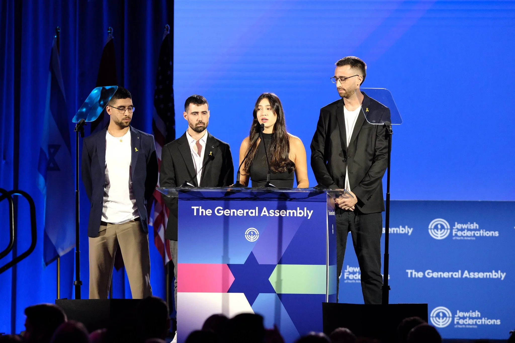 Former Israeli hostages Evyatar David, Guy Gilboa-Dalal, Noa Argamani, Avinatan Or