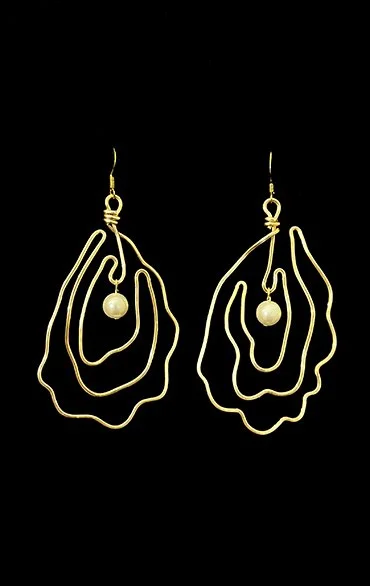 Hand Sculpted Oyster Earrings Large - Inside with 'Pearls'