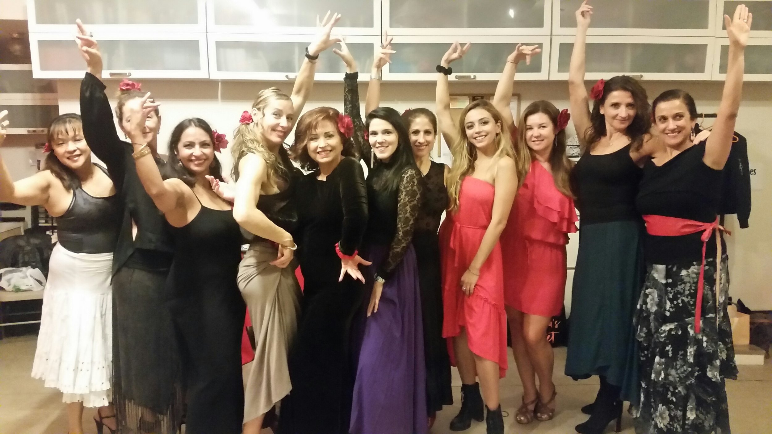 These ladies celebrated a special birthday at Flamenco Chicago, with a flamenco class, complete choreography, video, cava . . . and they rented the studio for an additional hour after the lesson to celebrate. All of them were completely new to flamenco!