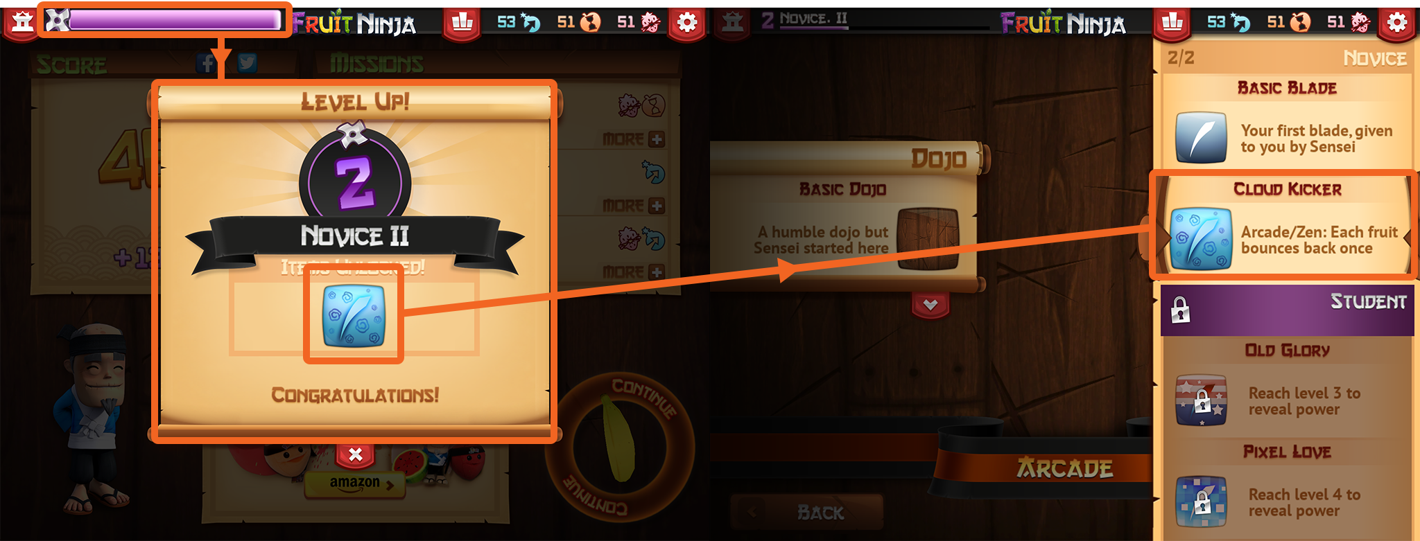Figure 3.10 - Level Progression (Fruit Ninja) (HALFBACK Studios, 2010)