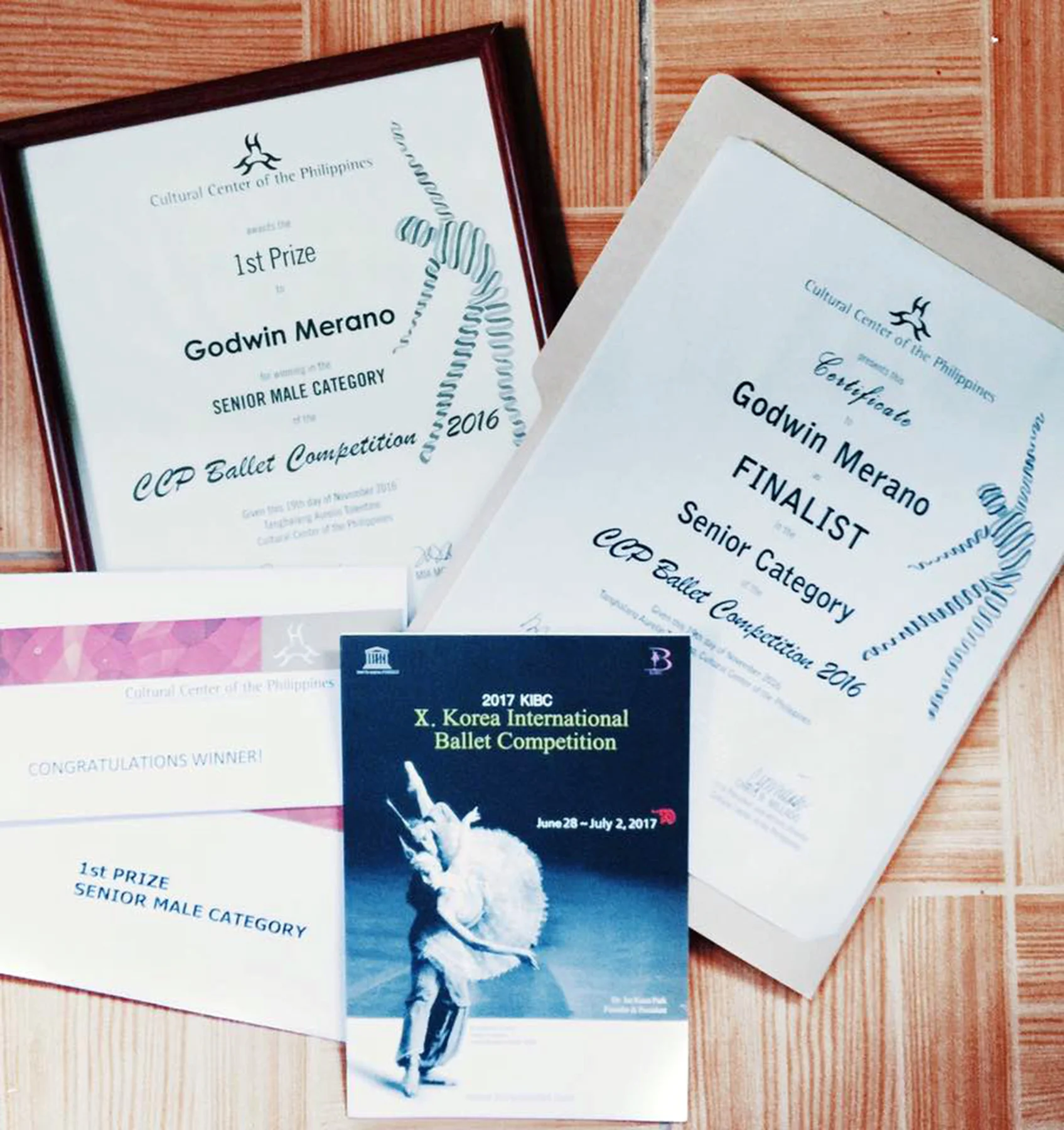A photo of Godwin's certificates from the CCP competition which he posted on Facebook, a day after his victory. Photo from Godwin Merano's Facebook page
