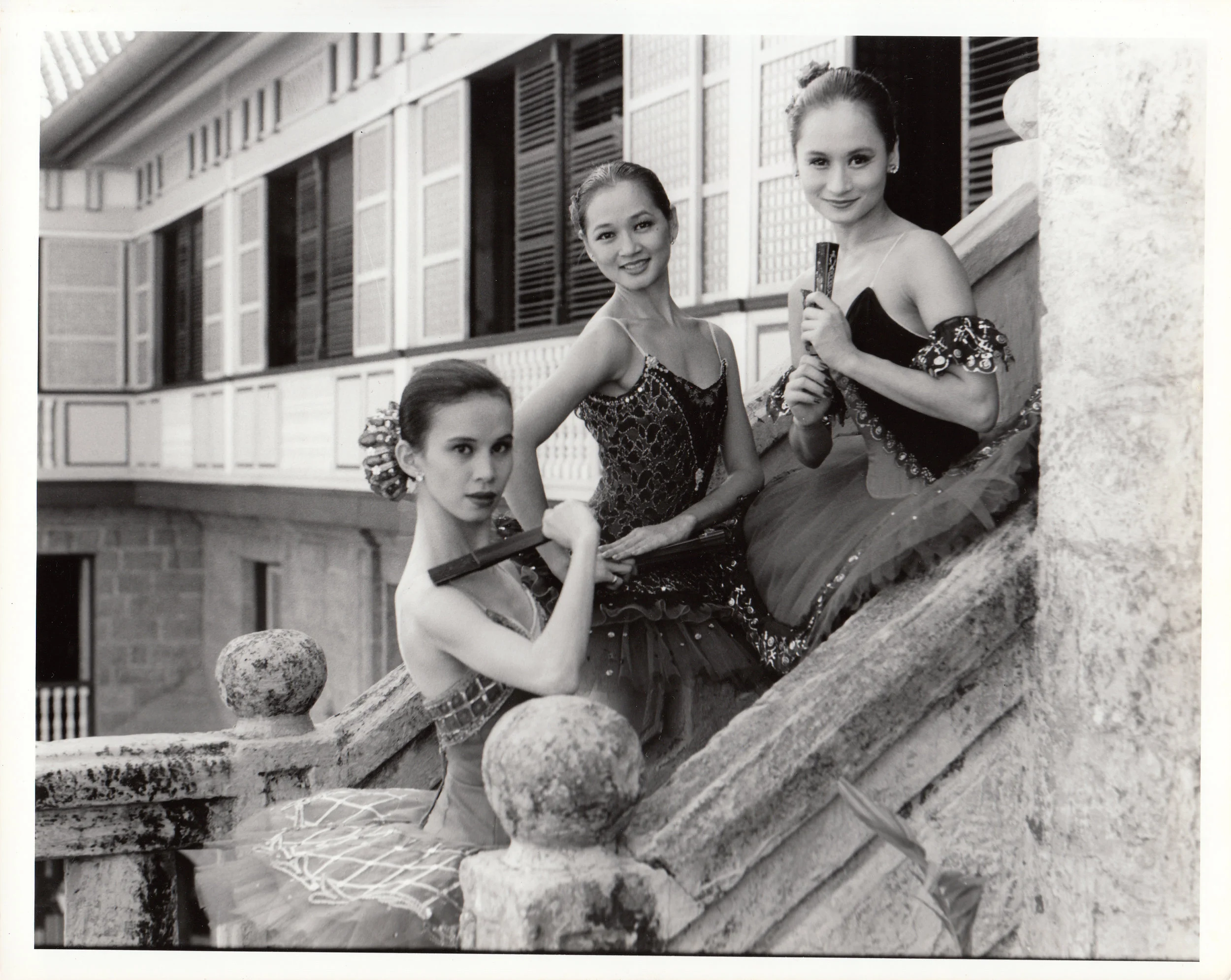 Melannie Motus, Maritoni Rufino, and Lisa Macuja clutched their fans fiercely as they channel the fiery Kitri in this photo shoot at Casa Manila. Photo courtesy of the Ballet Manila Archives