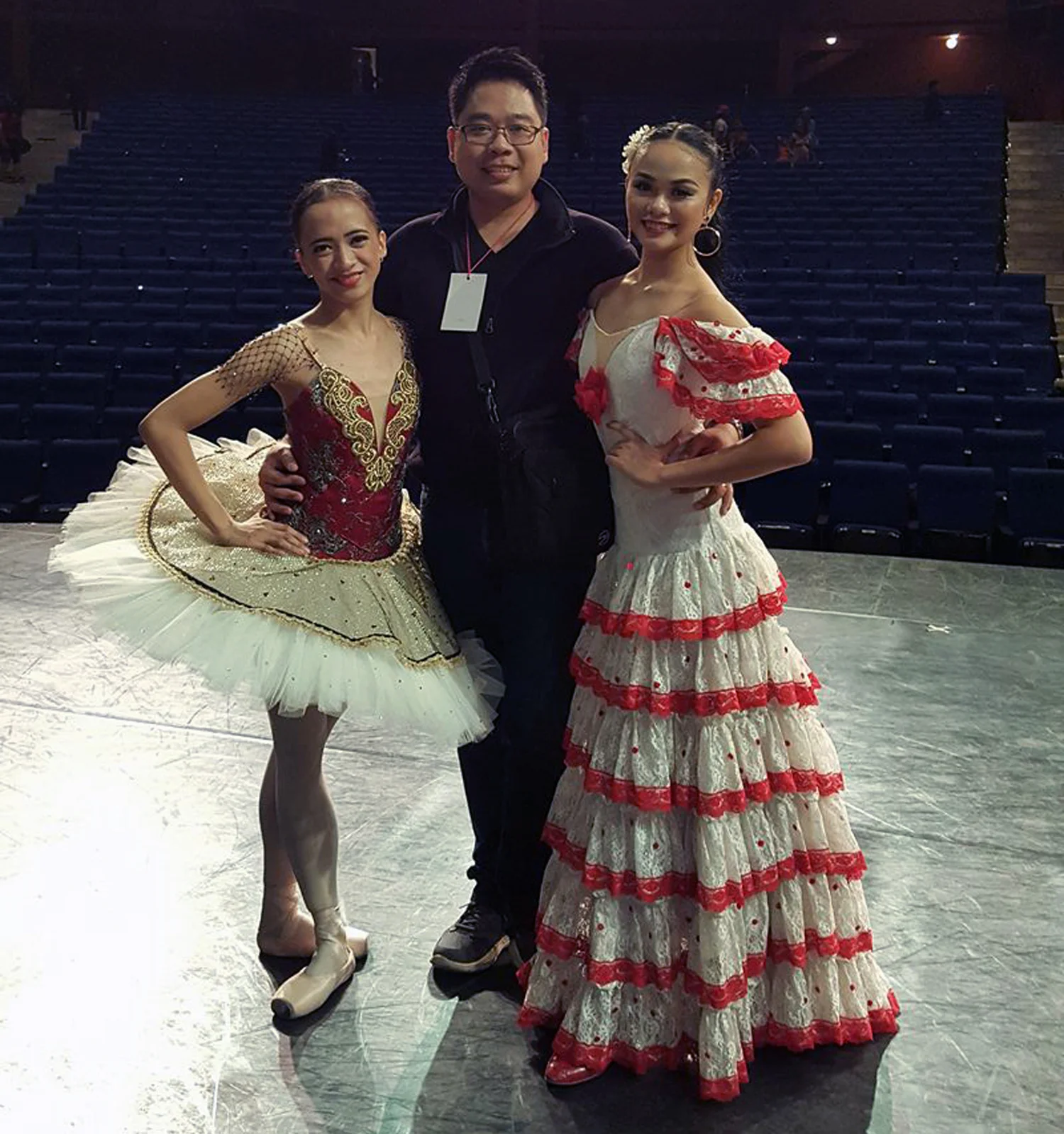 Teacher Jonathan Janolo (middle) captioned this photo with scholars Jessa Balote and Rissa May on his Facebook page this way: “Years ago they got introduced to their first pliè! Yes, malaki na sila! (They are big now.)”