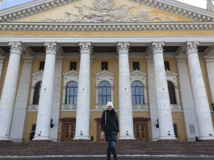 In front of the theater in Chelyabinsk where Ballet Manila had also performed several years before