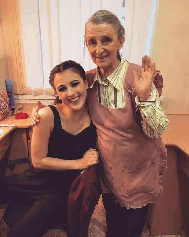 With Larissa, who has been the hairdresser of ballerinas in Russia for over 50 years! She insisted we take a photo of my hair before putting it into a bun for Don Quixote . I then insisted she also get in the photo!