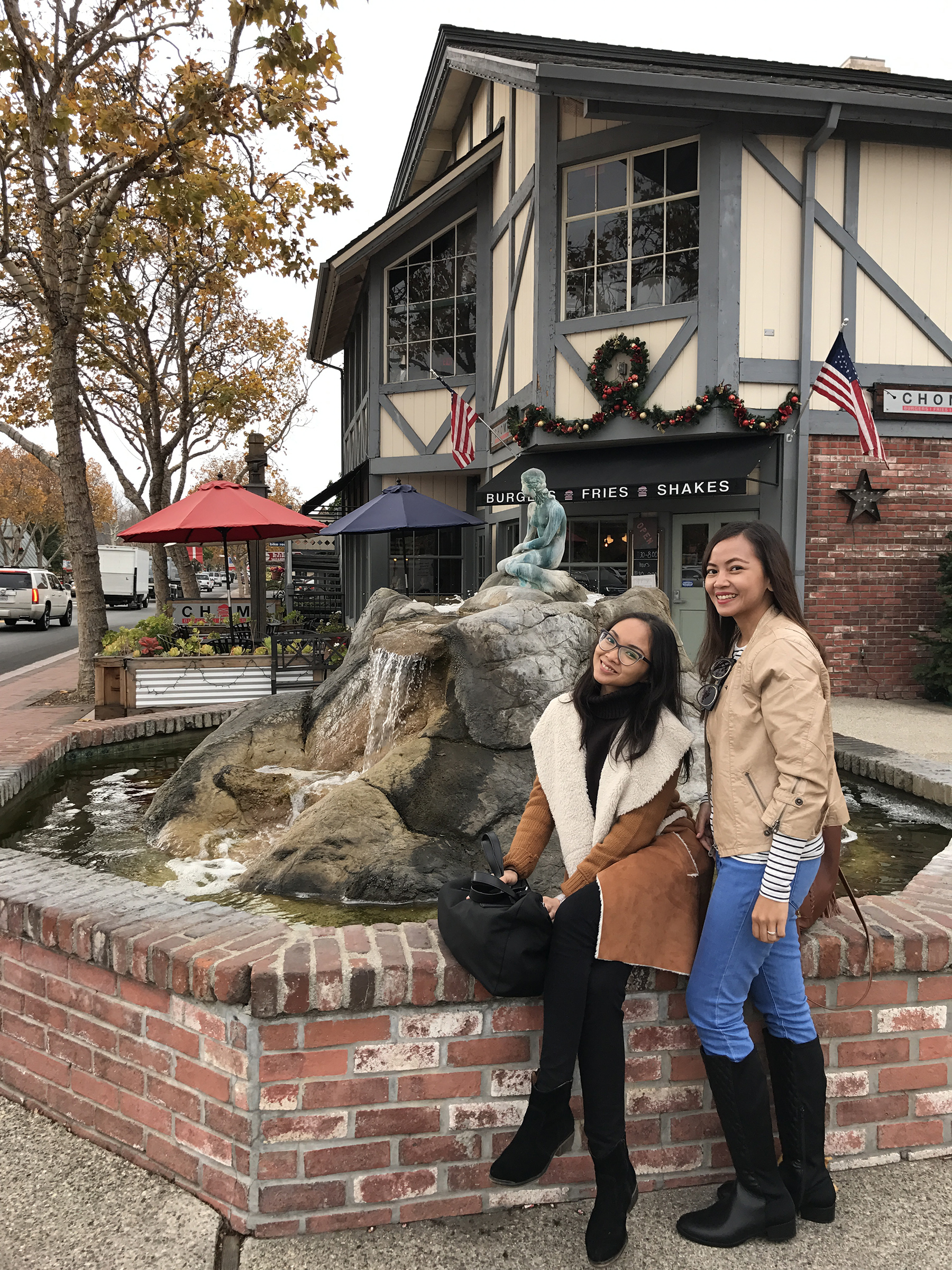  With my sis beside a replica of Denmark’s The Little Mermaid statue in Solvang. The statue is based on a fairy tale written by Danish author Hans Christian Andersen. 
