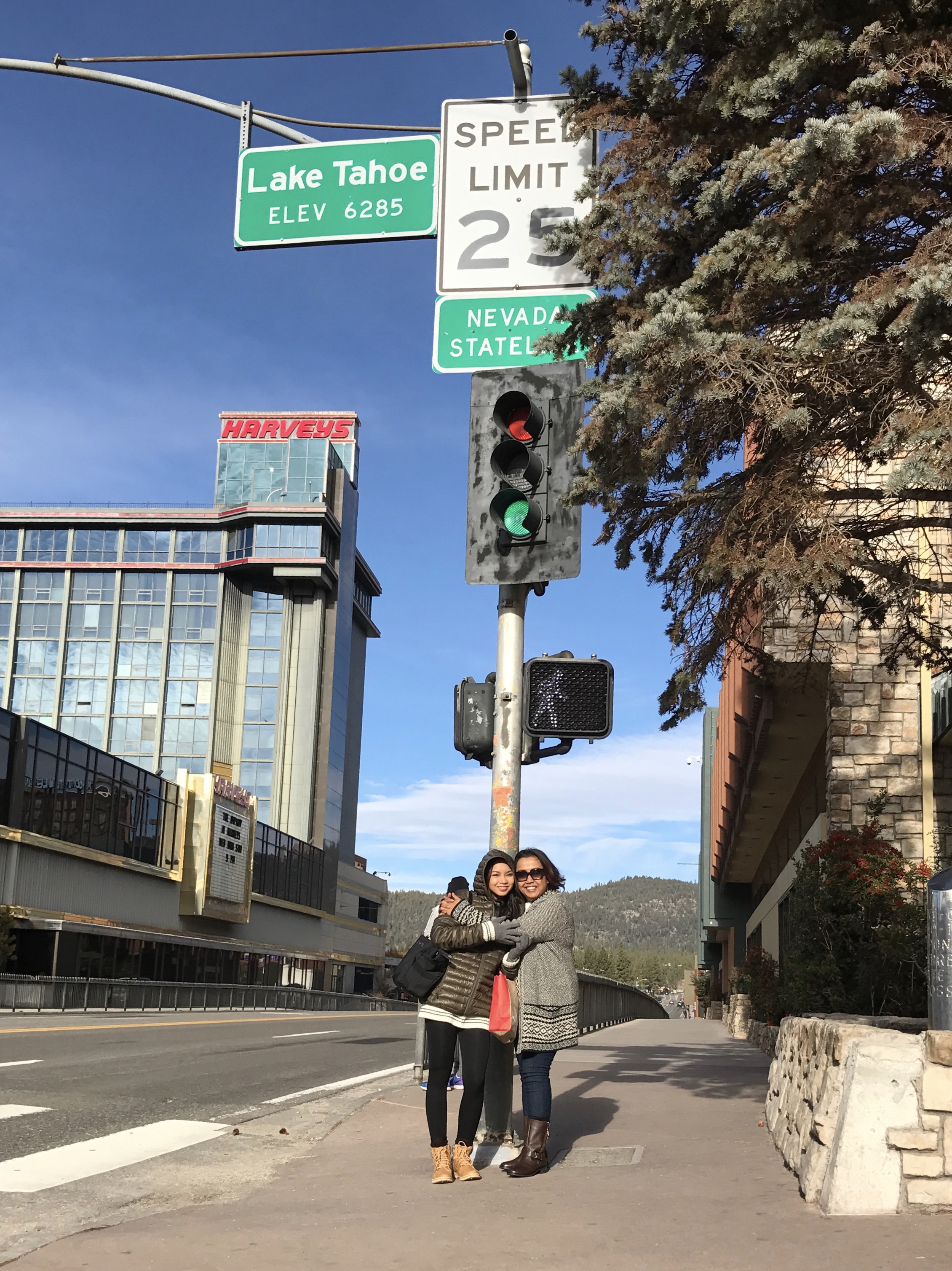 With my half-sister below the Nevada Stateline sign