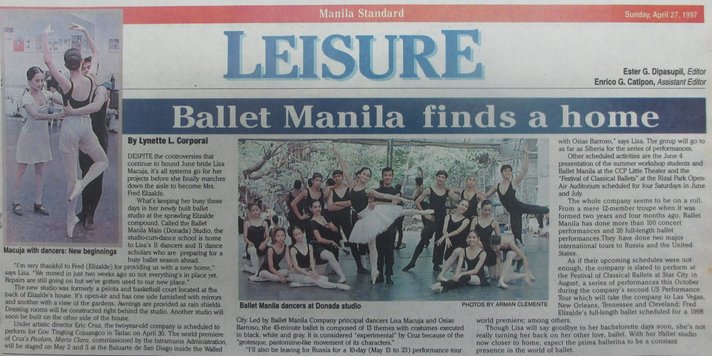  In 1997, Fred transformed a pelota court in the family compound in Pasay into a studio for Ballet Manila as documented in this newspaper feature. 