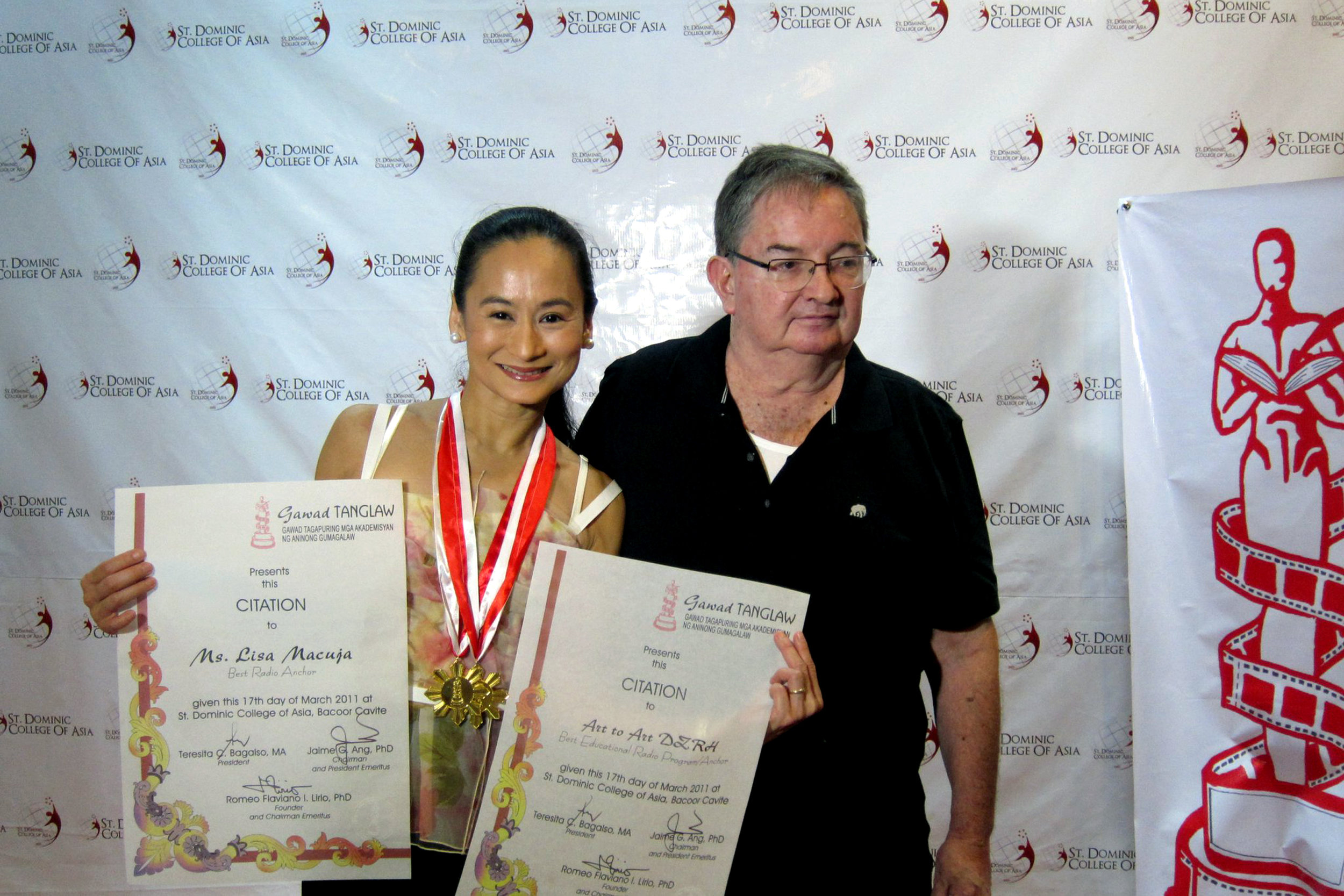  Lisa and Fred receive the Gawad Tanglaw citations in 2011, for Lisa as Best Radio Anchor and for  Art 2 Art  as Best Educational Program on Radio. 