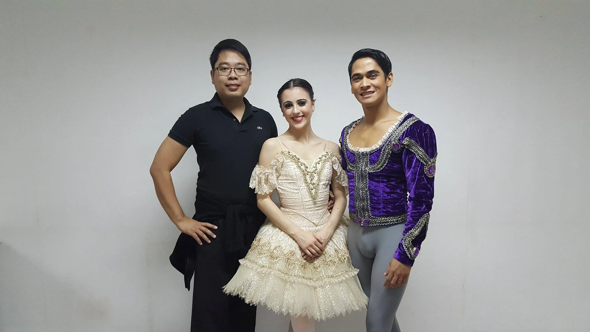 Ballet Manila's MIBC delegation: coach Jonathan Janolo, competitor Katherine Barkman, and non-competing partner Rudy de Dios