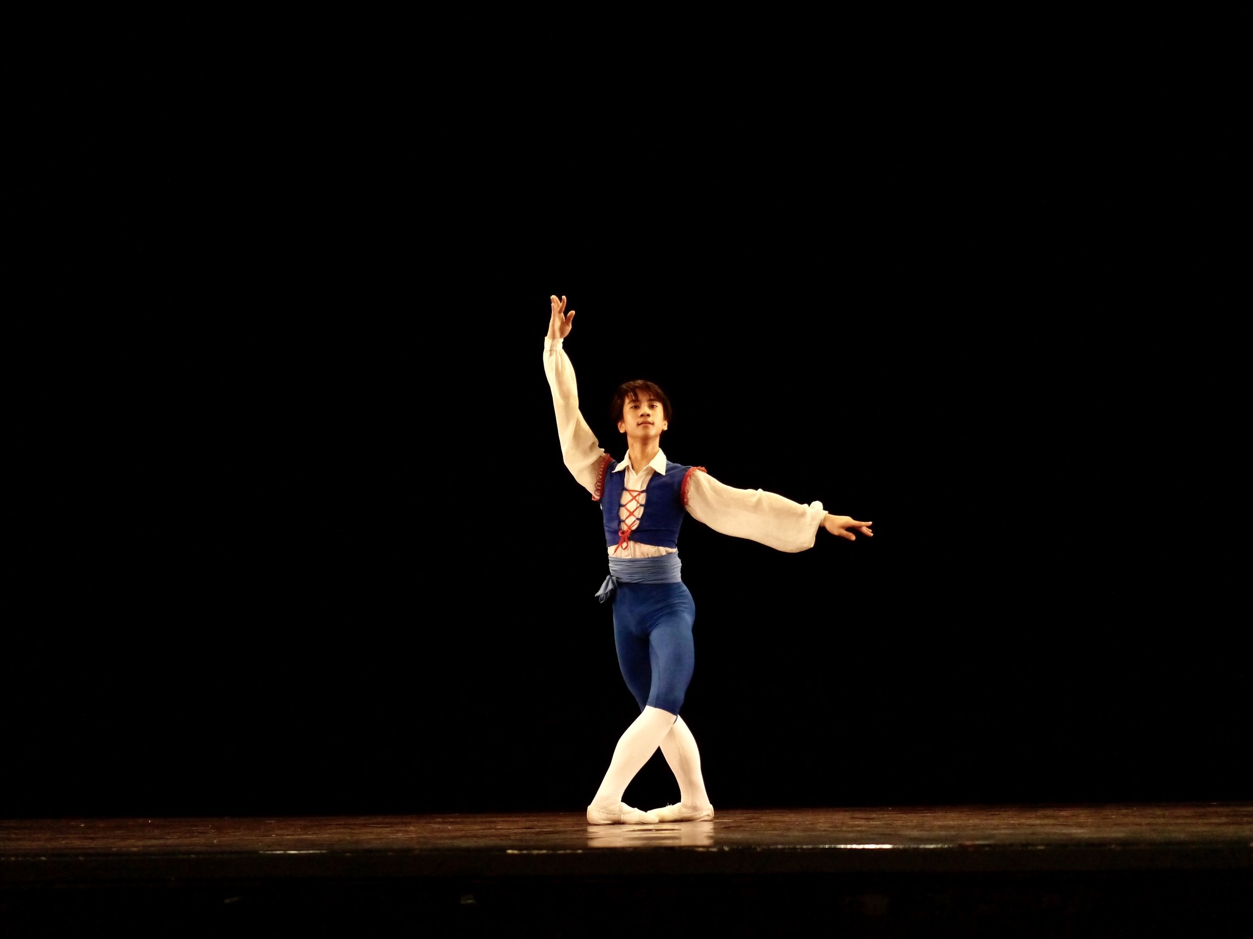    In  Dance Journeys , a send-off show for Ballet Manila’s Asian Grand Prix competitors in 2018, Brian Sevilla performs the Franz Variation from  Coppelia  in the trademark blue costume associated with the character. When he competed in Hong Kong, B