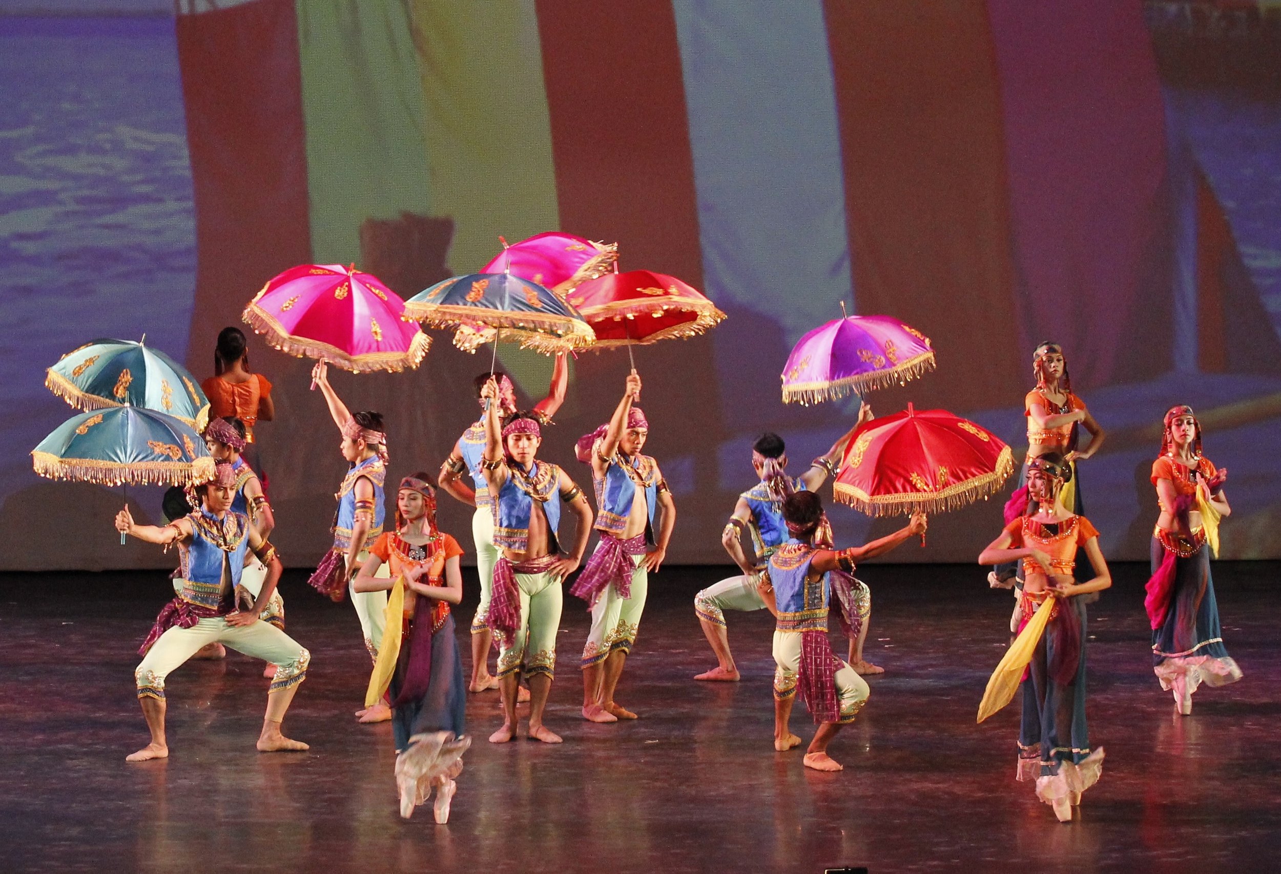    With the bright hues of a vinta as a backdrop, the Umbrella Dance, with other excerpts from  Alamat: Si Sibol at Si Gunaw , represents Mindanao in the  Luzviminda Suite  featured in  Kay Ganda ng Ating Musika  (2014). With gold trimmings and accen