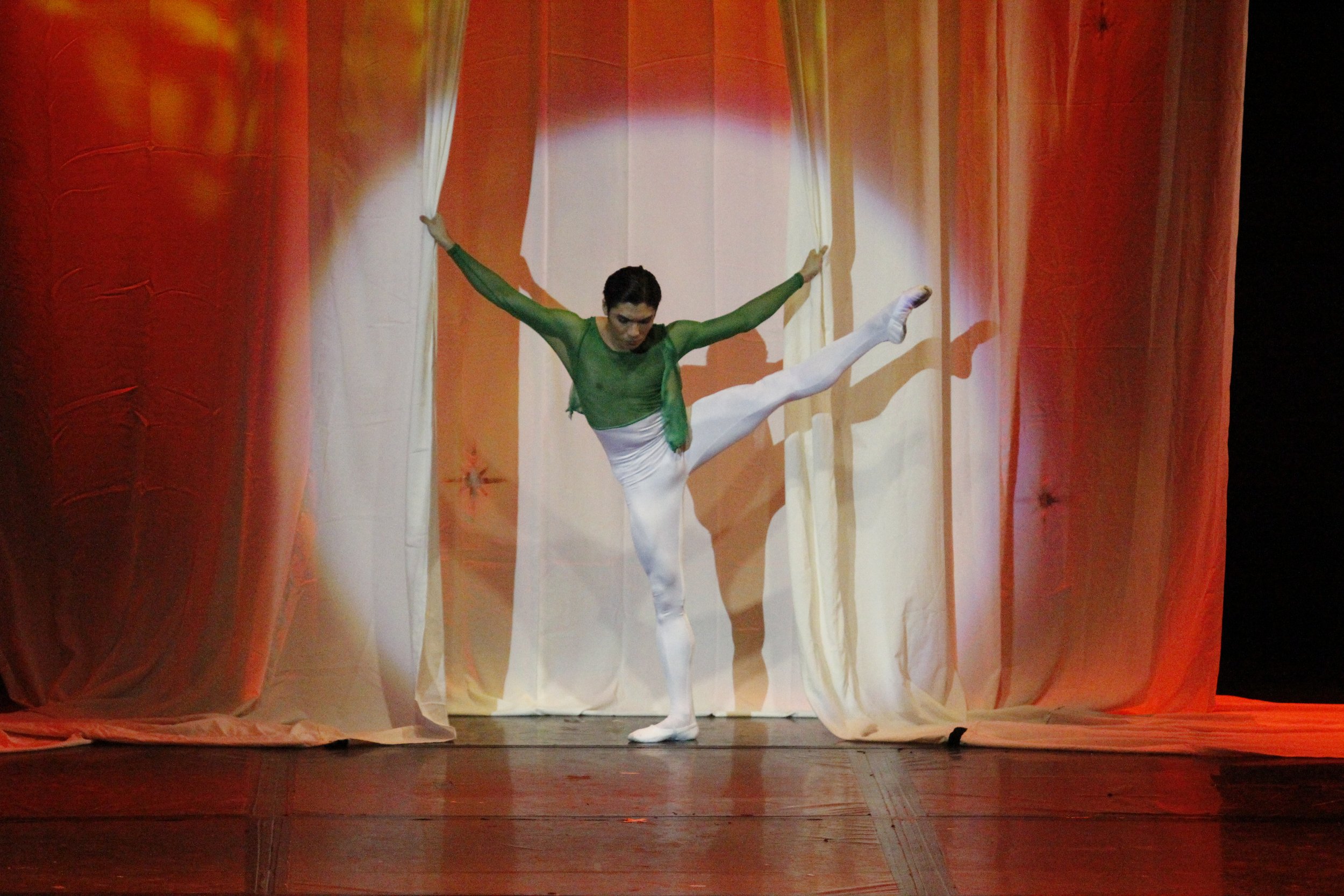    In a dark green transparent top, Romeo Peralta represents one-third of the trio (along with Lisa Macuja-Elizalde and Rudy De Dios) that brought to life Manuel Molina’s choreography and concept titled  The Light (Faith for salvation).  Set to Celin