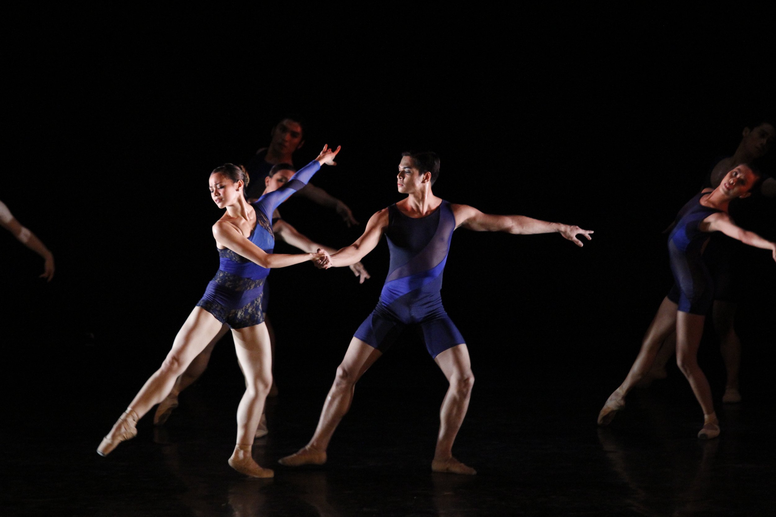    The varying hues of blue in the dancers’ outfits, led by Dawna Reign Mangahas and Mark Sumaylo, reflect the concept being explored by choreographer Jonathan Watkins in his work  Present Process  which premiered in  Two!  (2014). “It looks at the c