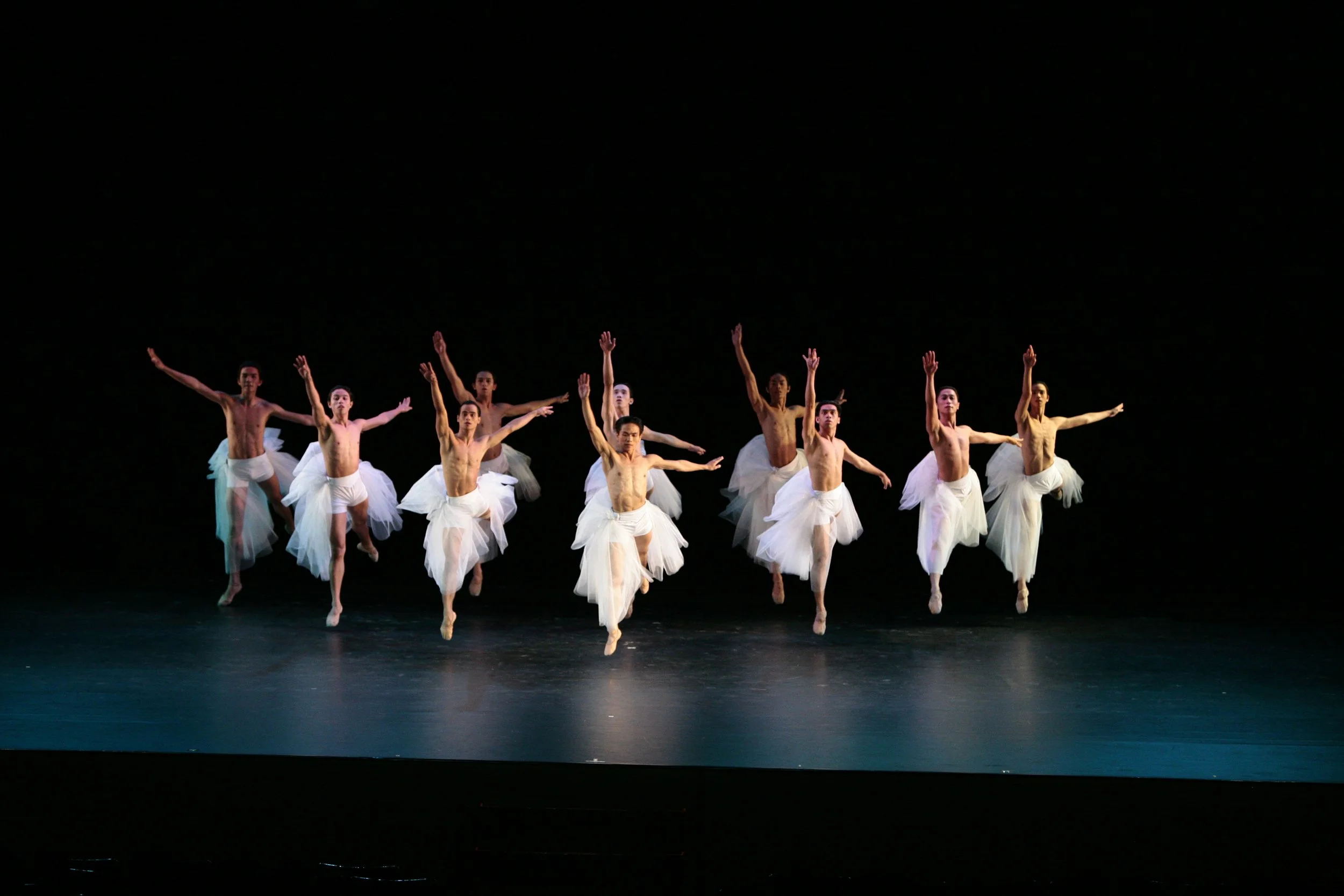    Tulle and tutus are the usual trademarks of a ballerina. But the twist in Augustus “Bam” Damian III’s contemporary choreography,  Less Sylphides  (seen here in  Duo , 2010), is that the all-male group goes for the feminine combination for their we