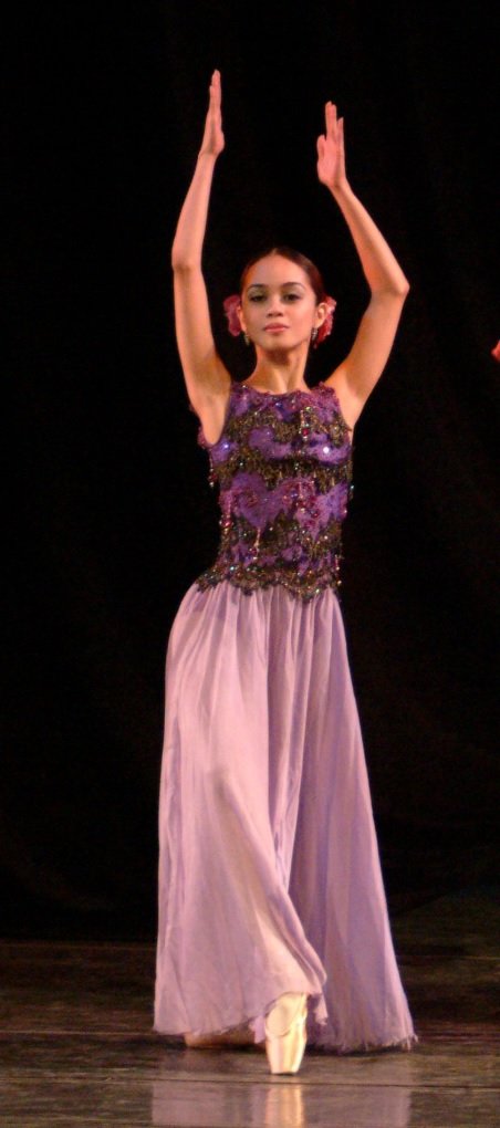    Lilac skirt and plum top make a perfect combination in this gown worn by Jenny Olayvar for  Dalagang Pilipina . In the Tony Fabella choreography, which premiered in  OPM at OPB  (2003), ballet and fashion make a heady mix as sixteen ballerinas pir