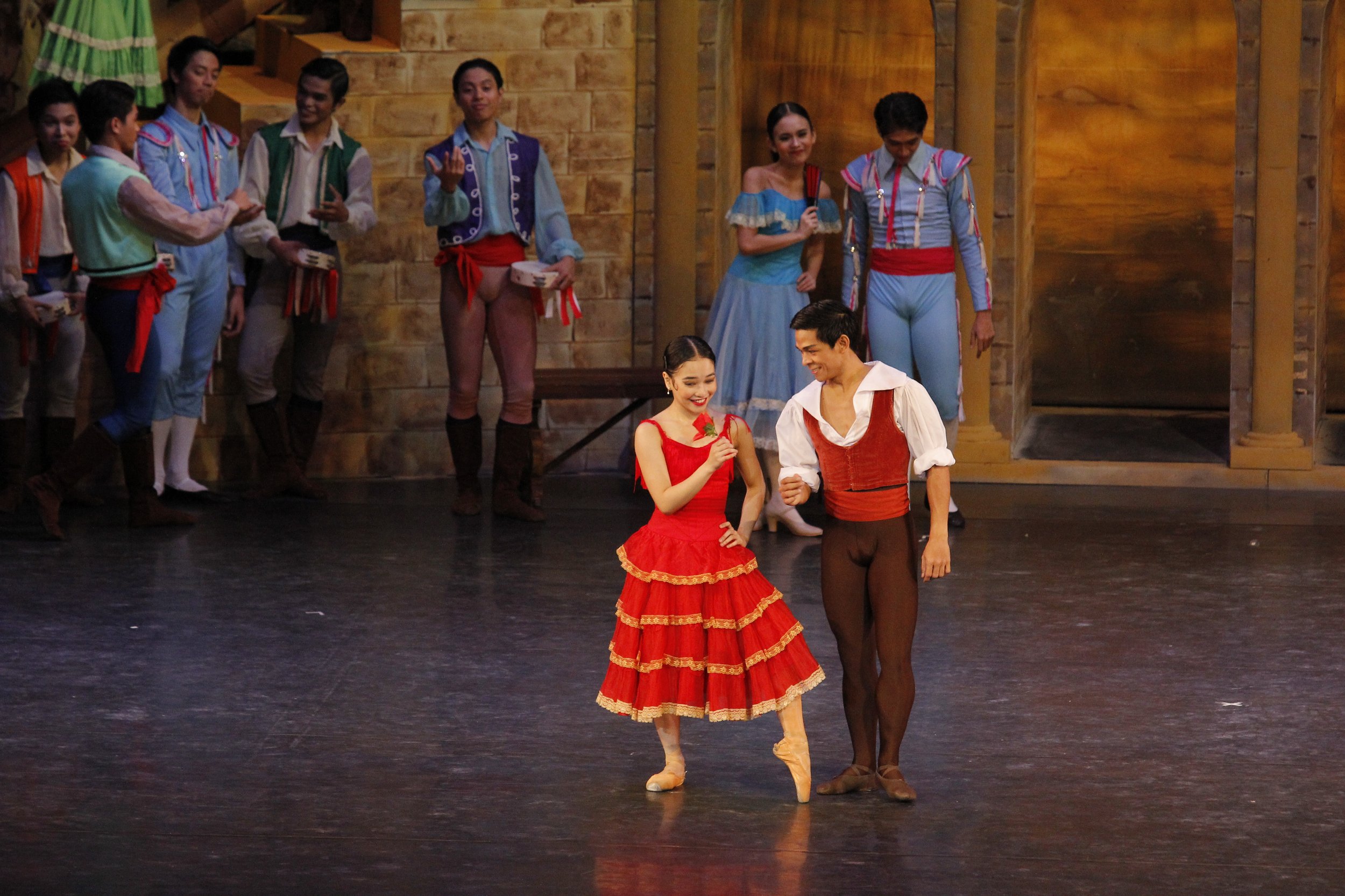    Stealing some time with each other, Basilio (Gerardo Francisco Jr.) takes the opportunity to give Kitri (Jasmine Pia Dames) a rose as a token of his love for her even as her father Lorenzo disapproves of their relationship. Basilio and Kitri make 