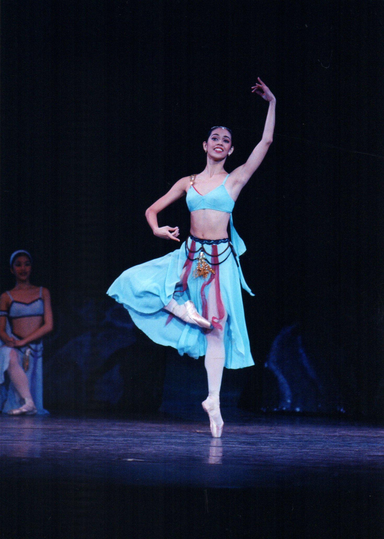    Aqua is the appropriate hue for Elline Damian as she performs as Medora, the female lead in  Le Corsaire  (2002), involving the improbable adventures of the pirate Conrad who rescues her twice from kidnappers. Photo by Ocs Alvarez   