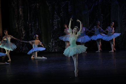    As the Queen of the Dryads in the dream sequence of  Don Quixote  (2012), Dawna Reign Mangahas stands out in a green tutu – its bodice and tulle skirt studded with sparkling embellishments – amid her forest nymphs swathed in blue.&nbsp; Photo by J