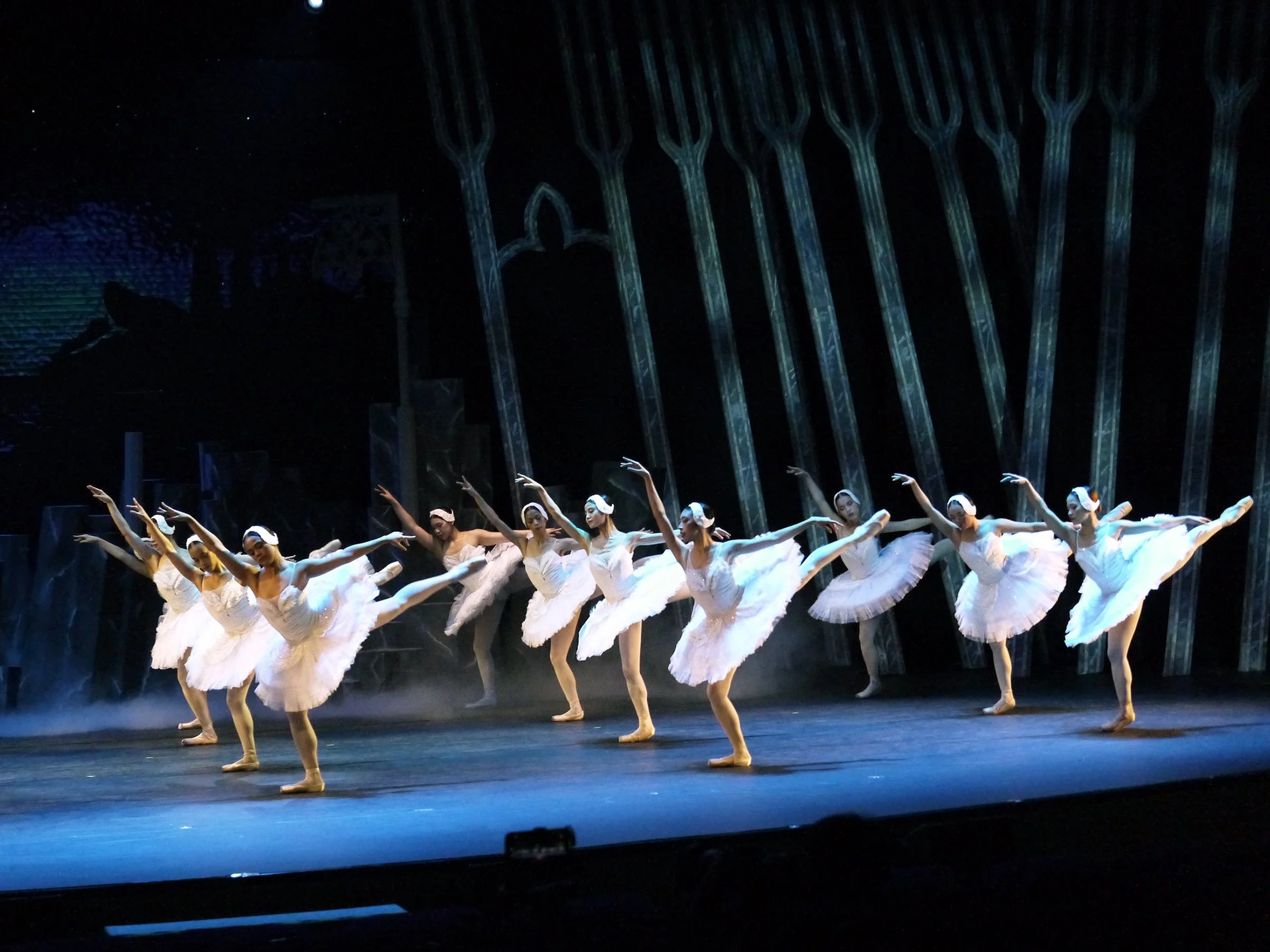    The enchanted maidens of  Swan Lake  (2025) are a sight to behold, their white tutus providing a stark contrast to the darkness of the forest. In the story, they – along with the princess Odette – have been cursed by the sorcerer Von Rothbart to s