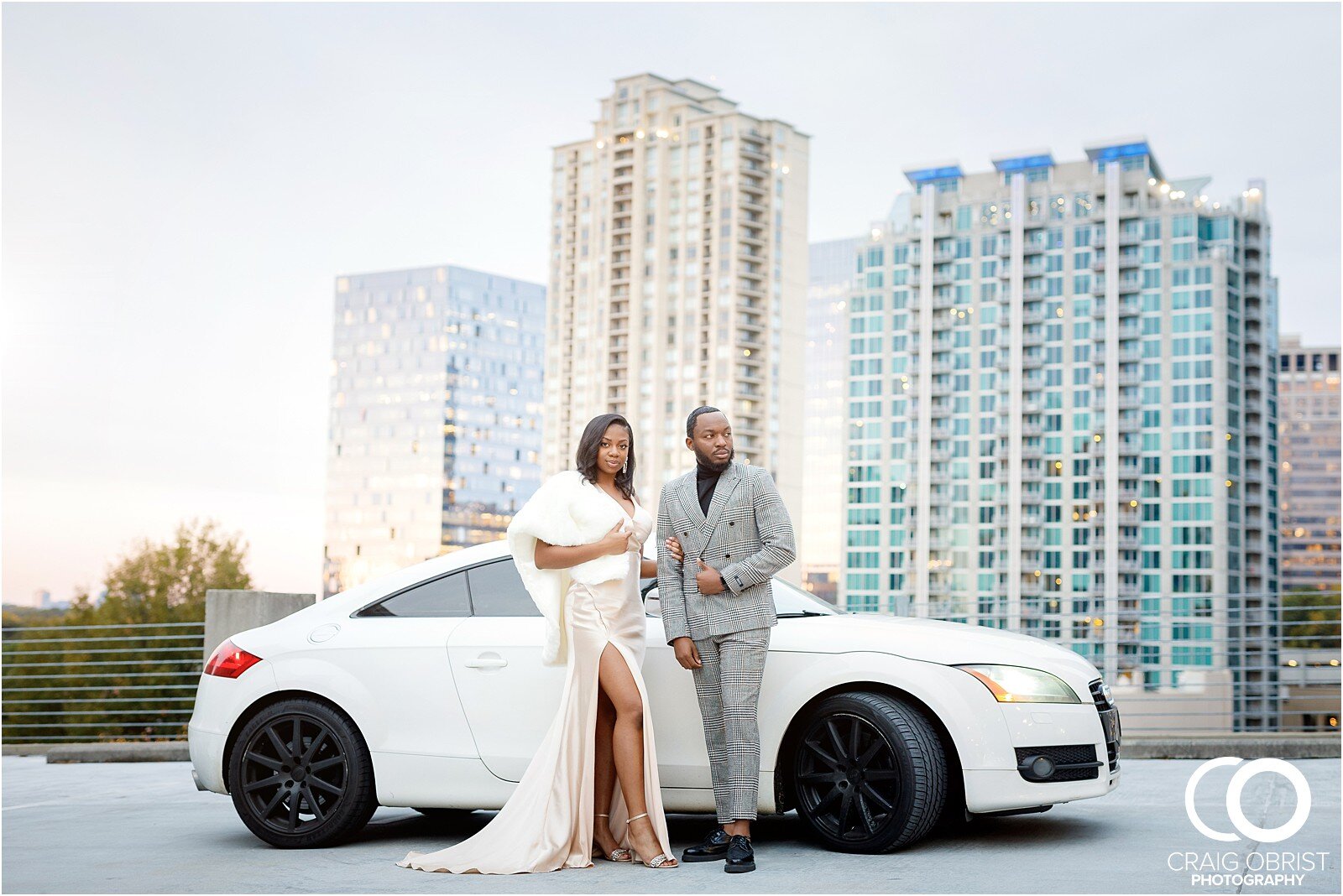 Luxury Engagement Portraits Audi TT Sunset City Skyline Atlanta Wedding_0025.jpg