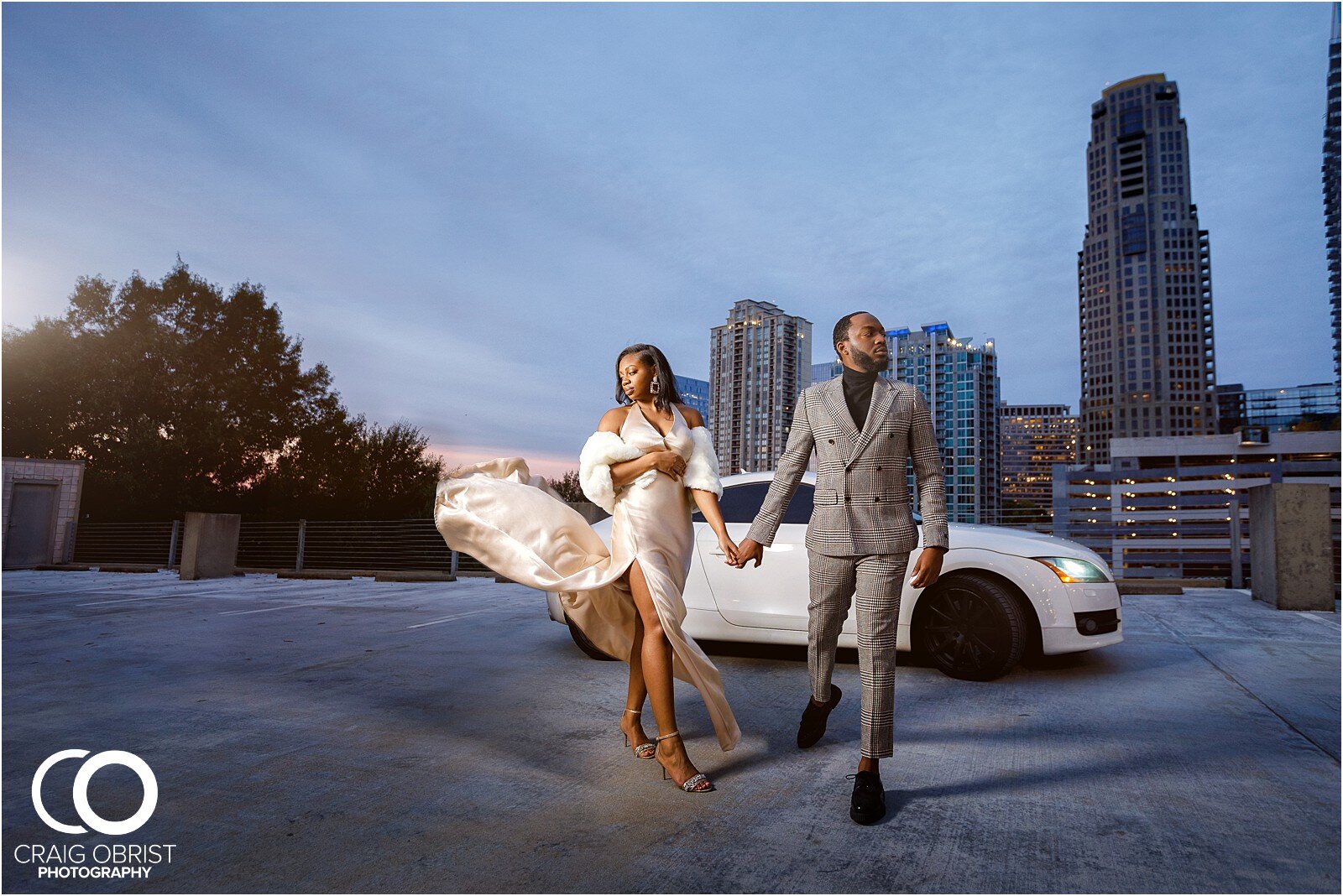 Luxury Engagement Portraits Audi TT Sunset City Skyline Atlanta Wedding_0030.jpg