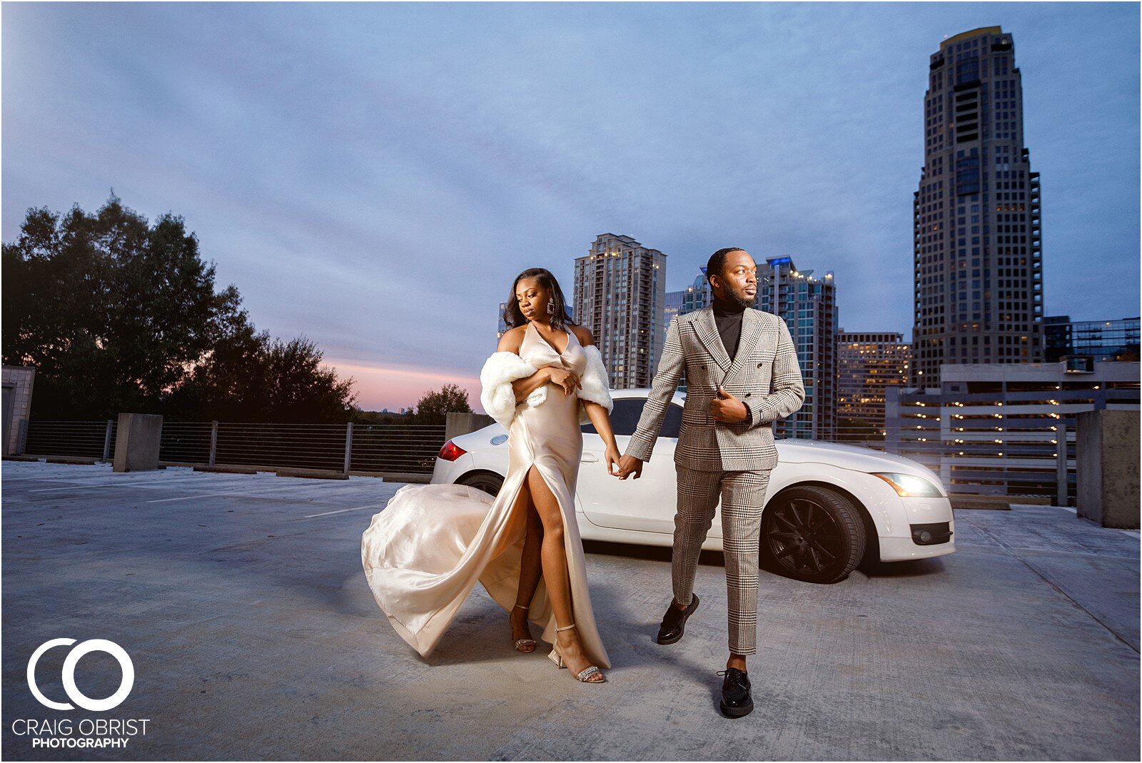Luxury Engagement Portraits Audi TT Sunset City Skyline Atlanta Wedding_0031.jpg