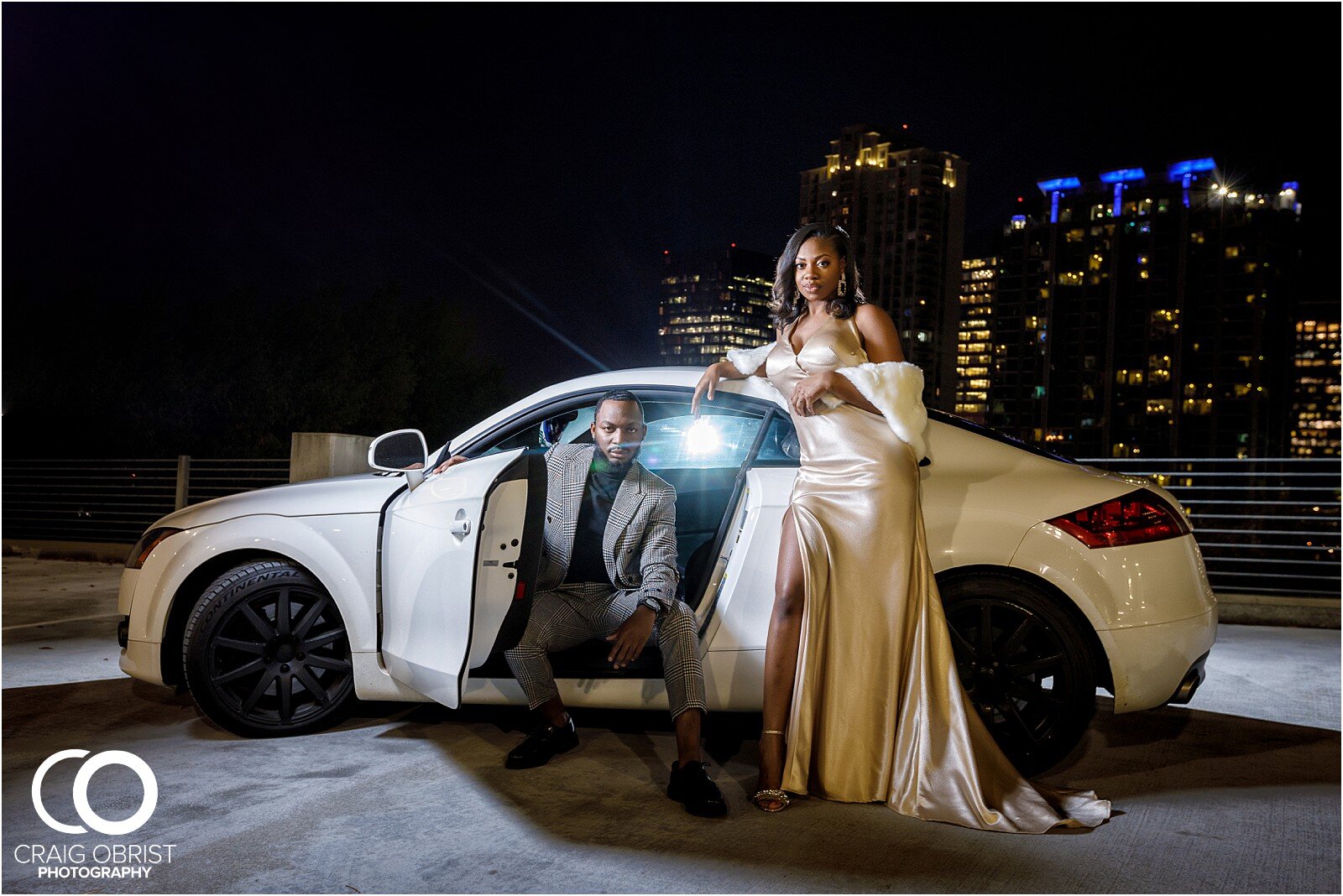Luxury Engagement Portraits Audi TT Sunset City Skyline Atlanta Wedding_0038.jpg