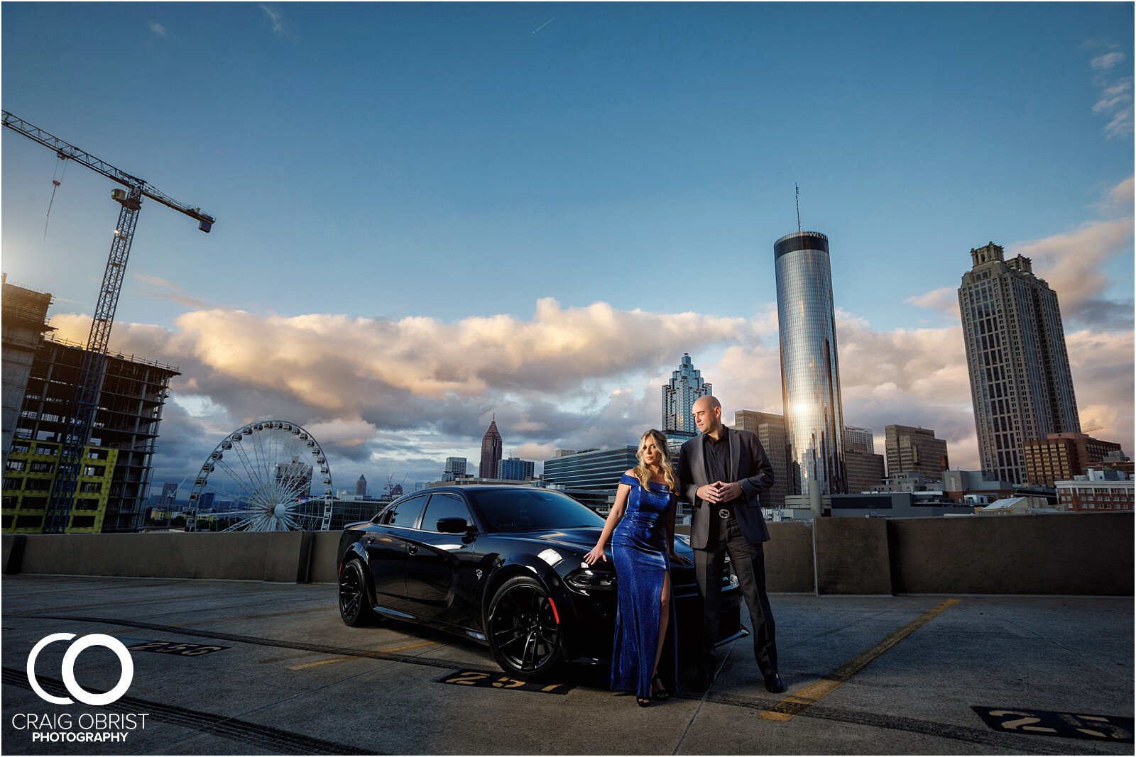 lenox park Atlanta Skyline Dodge Charger SRT Hellcat Engagement Portraits_0020.jpg