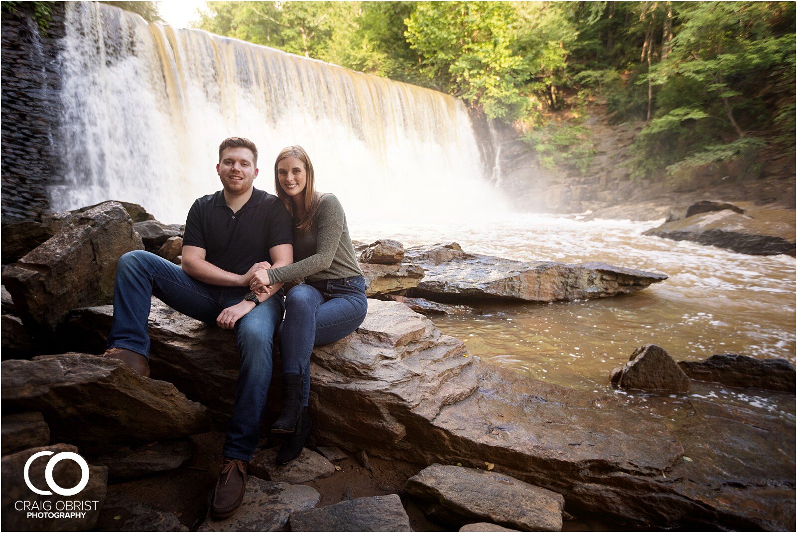 Roswell Mill Water fall Bridge Engagement13.jpg