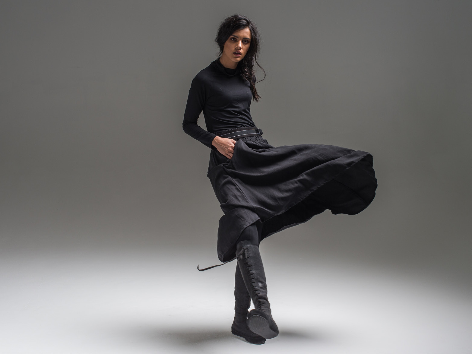 Alex top, Lanky legs, Hook skirt + Pinstripe belt