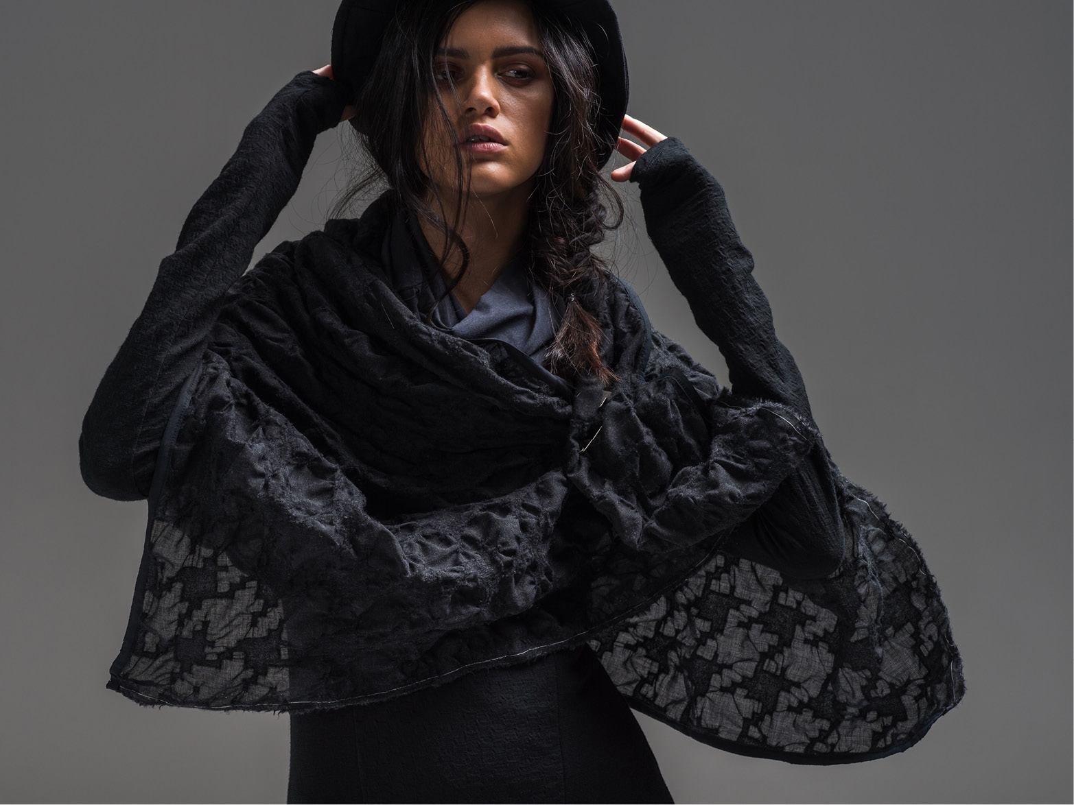Wool Coco top, Wool Infinity scarf + Wool Wrap with pin