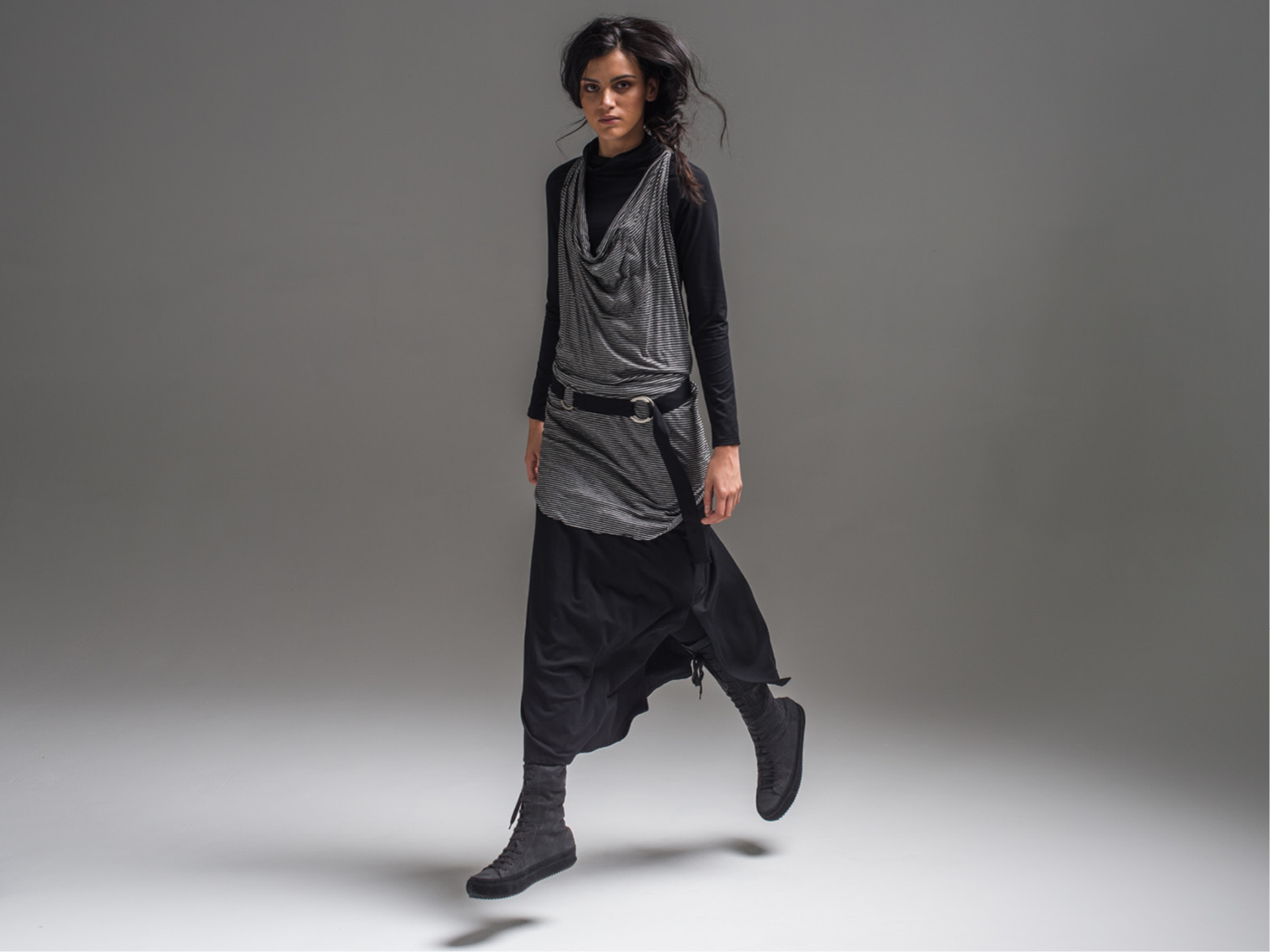Alex top, Vertigo wrap, Emma skirt + Circle belt