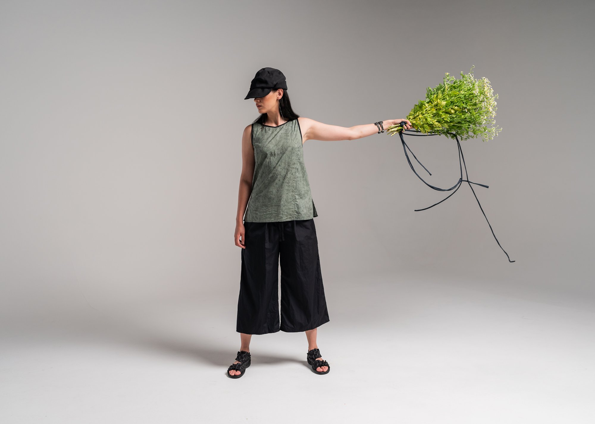 Monarch Top - Japanese Whisper Print Green + Whisper Culottes - Black Australian Made Bamboo 